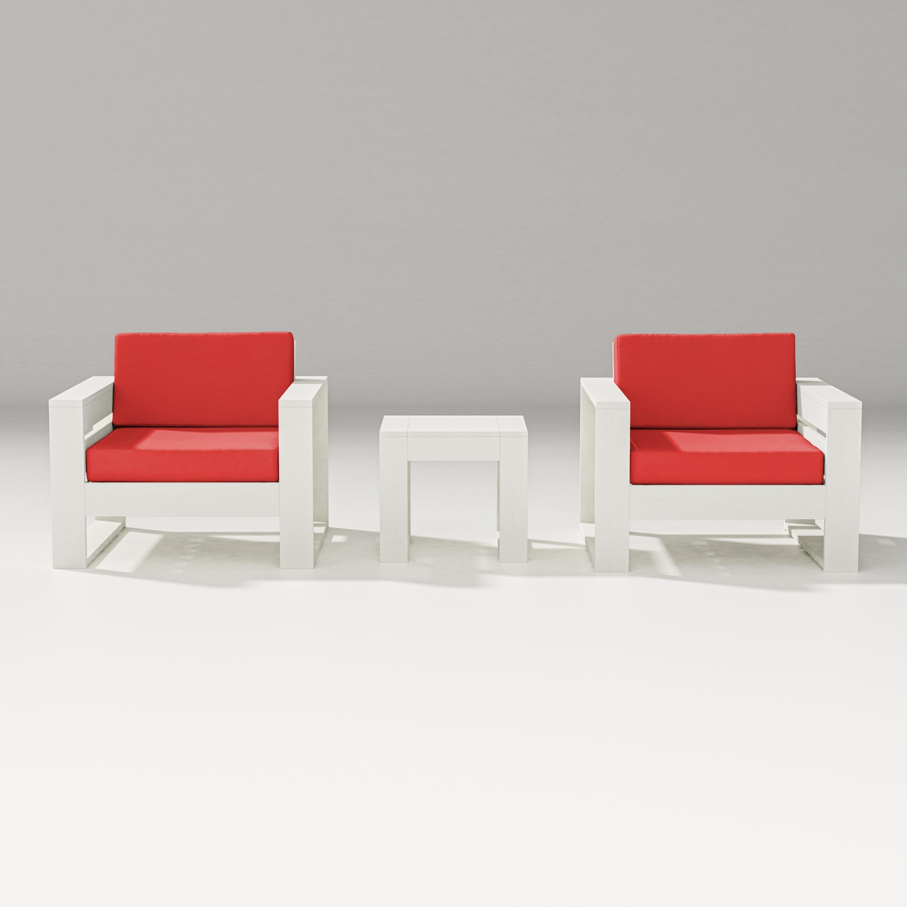 Latitude 3-Piece Lounge Chair Set in Vintage White / Crimson Linen
