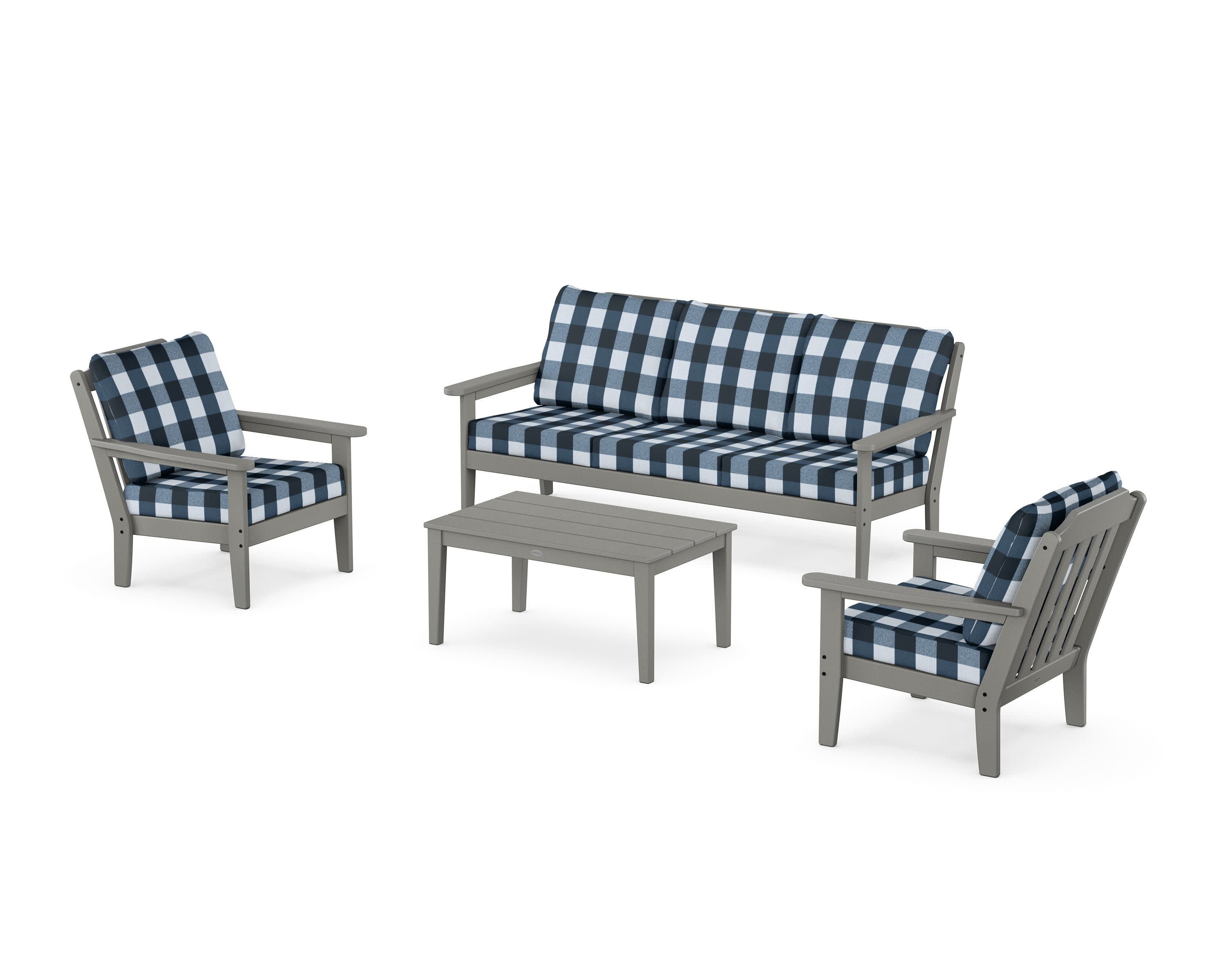 Cottage 4-Piece Deep Seating Set with Sofa in Slate Grey / Buffalo Plaid Marine Indigo