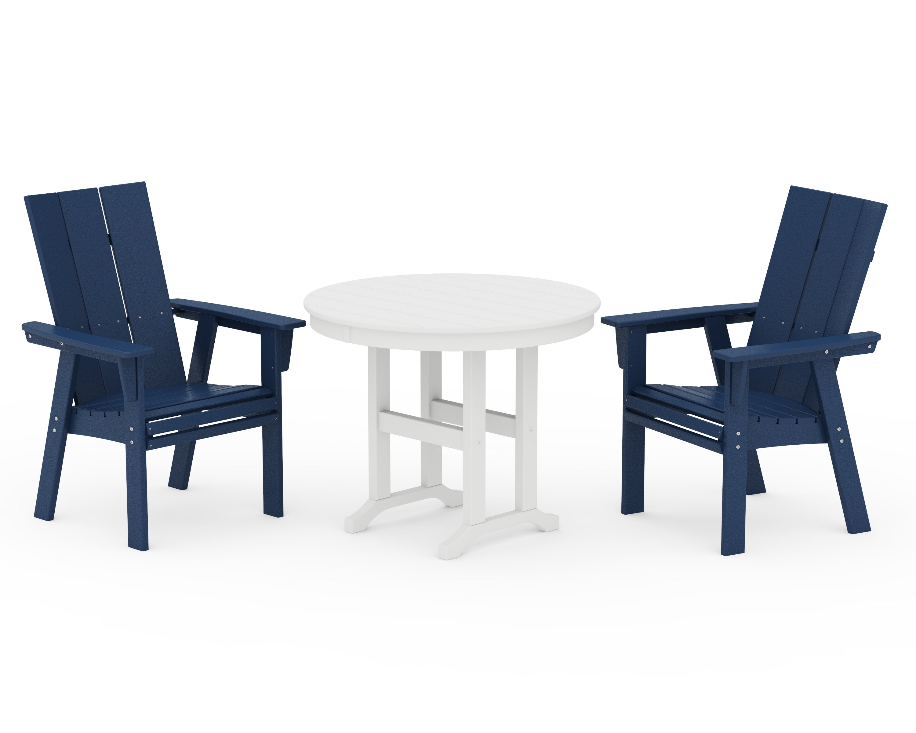 Modern Adirondack 3-Piece Round Dining Set in Navy / White