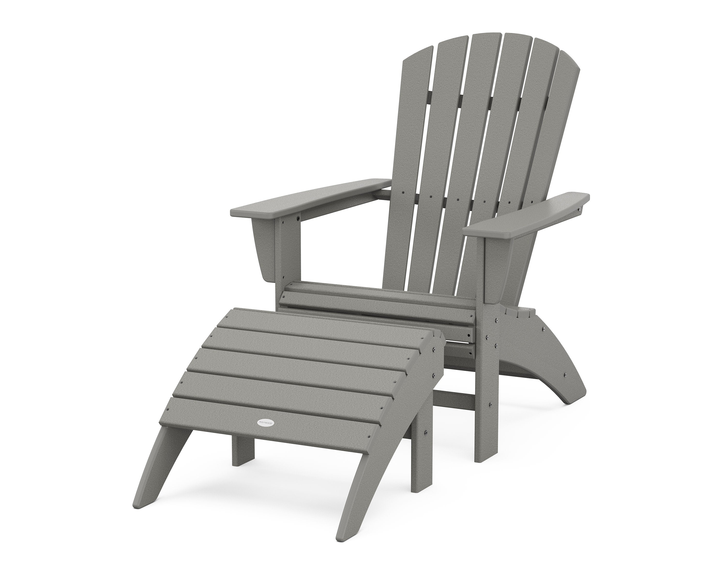 Nautical Curveback Adirondack Chair 2-Piece Set with Ottoman in Slate Grey