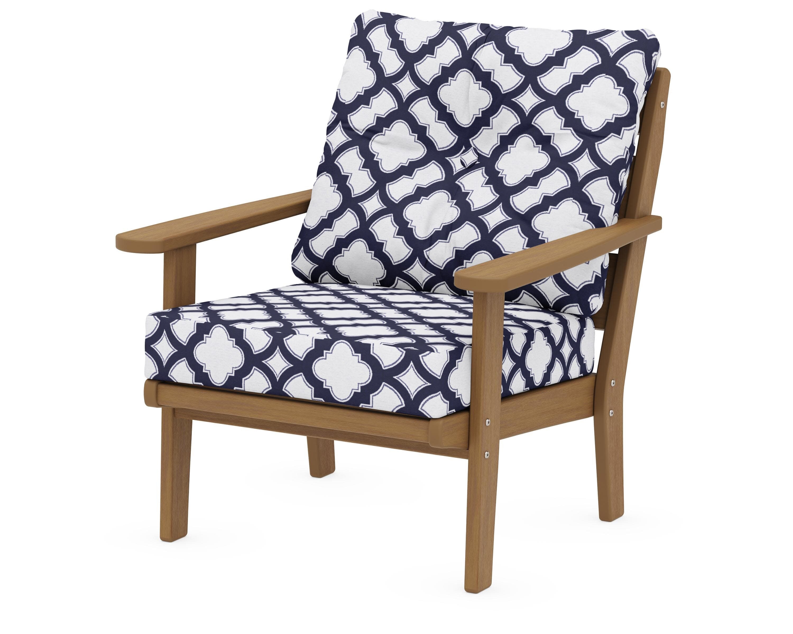 Lakeside Deep Seating Chair in Natural / Trellis Navy