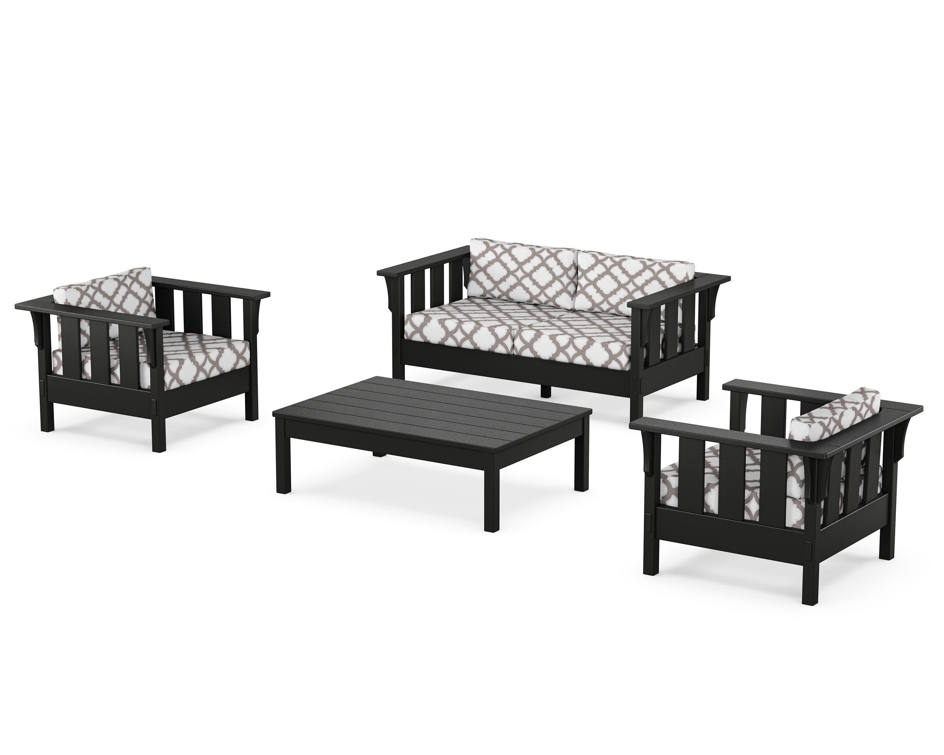 Acadia 4-Piece Deep Seating Set with Loveseat in Black / Trellis Grey Mist