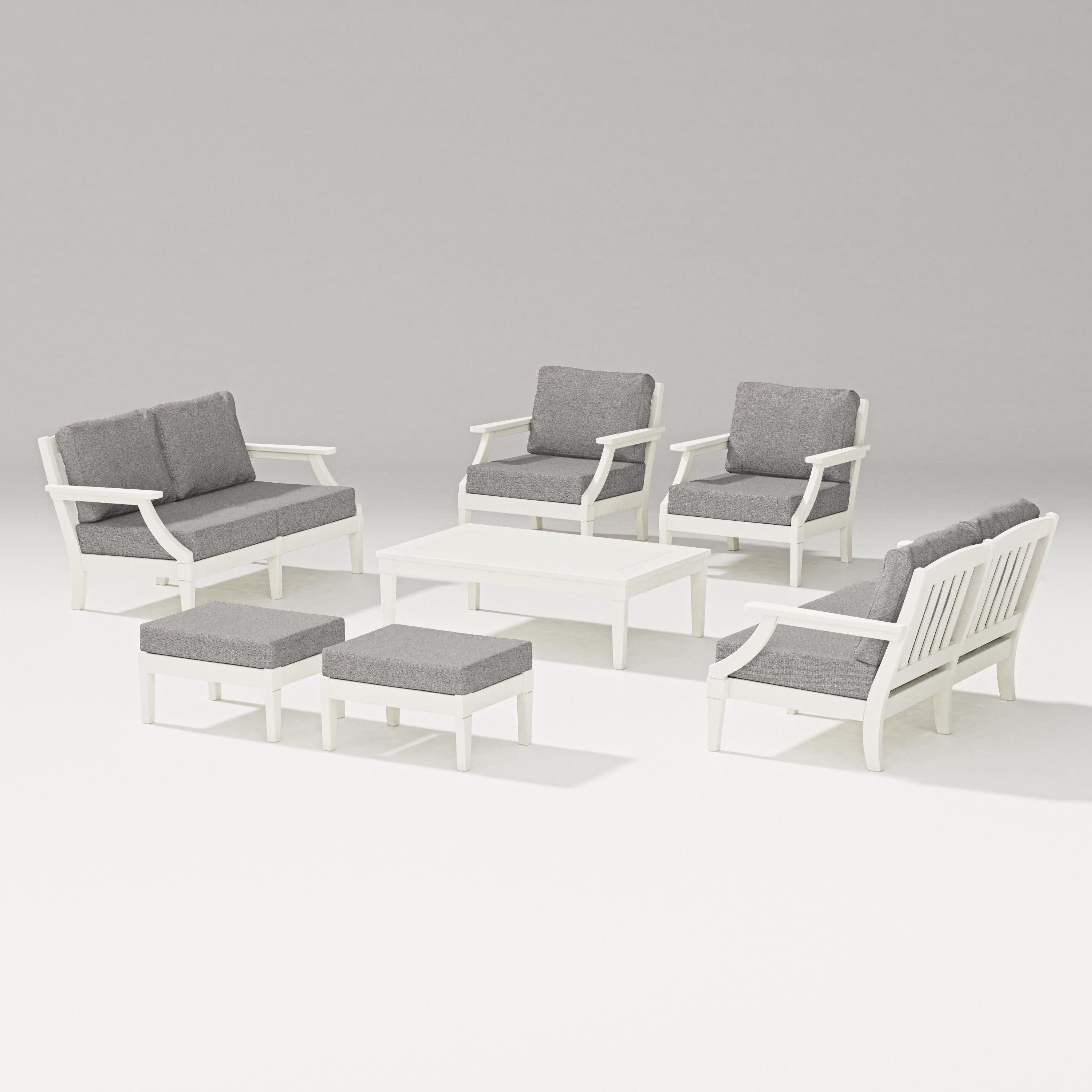 Estate 7-Piece Lounge Loveseat Set in Vintage White / Grey Mist