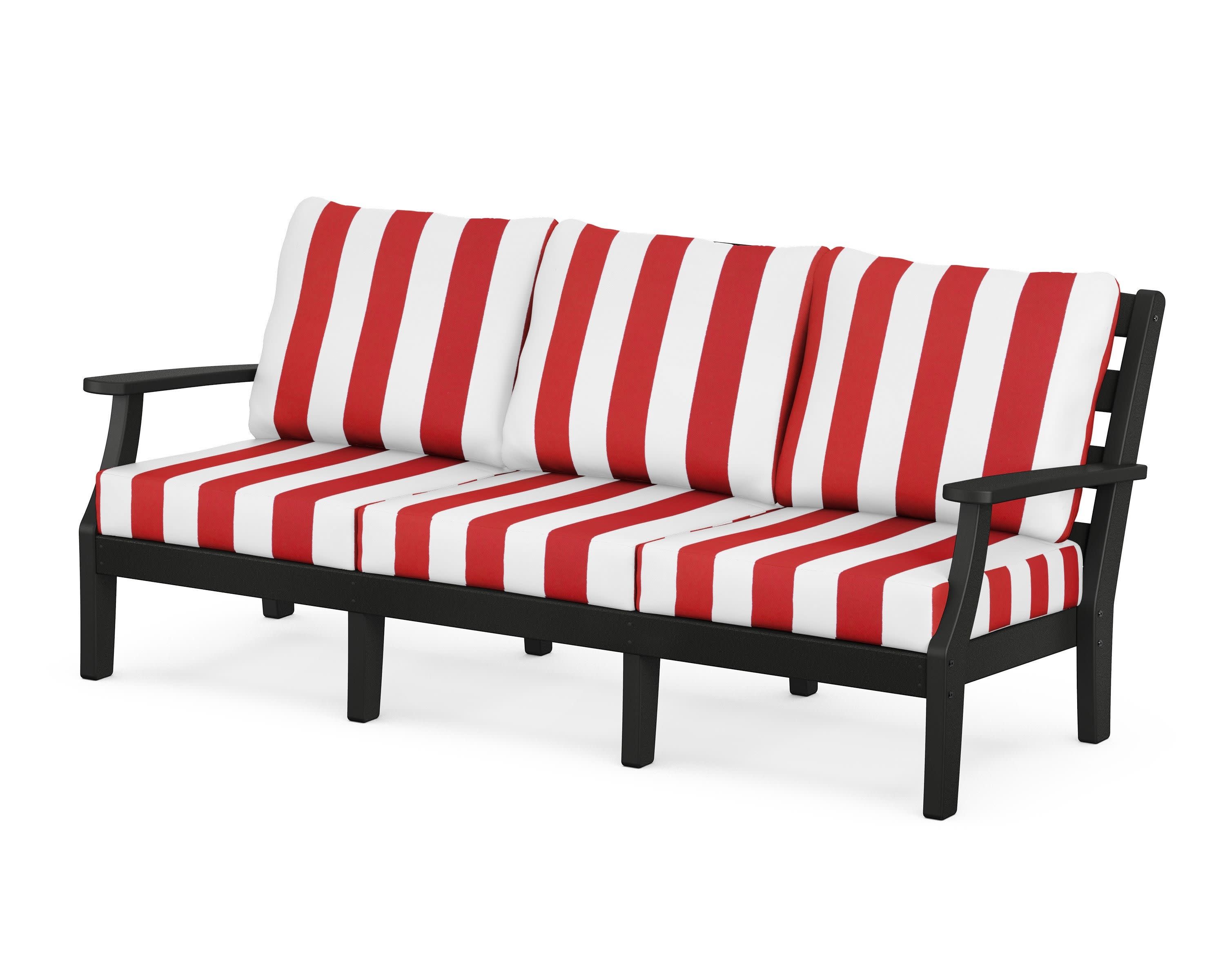 Chesapeake Deep Seating Sofa in Black / Cabana Stripe Crimson