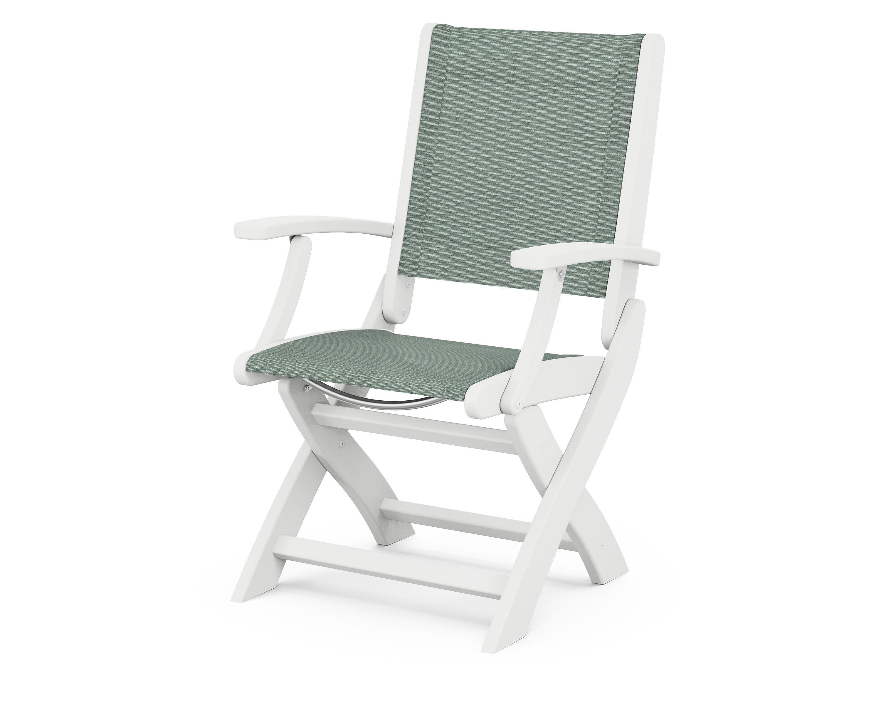 Coastal Folding Chair in White / Dupioni Sea Mist Sling