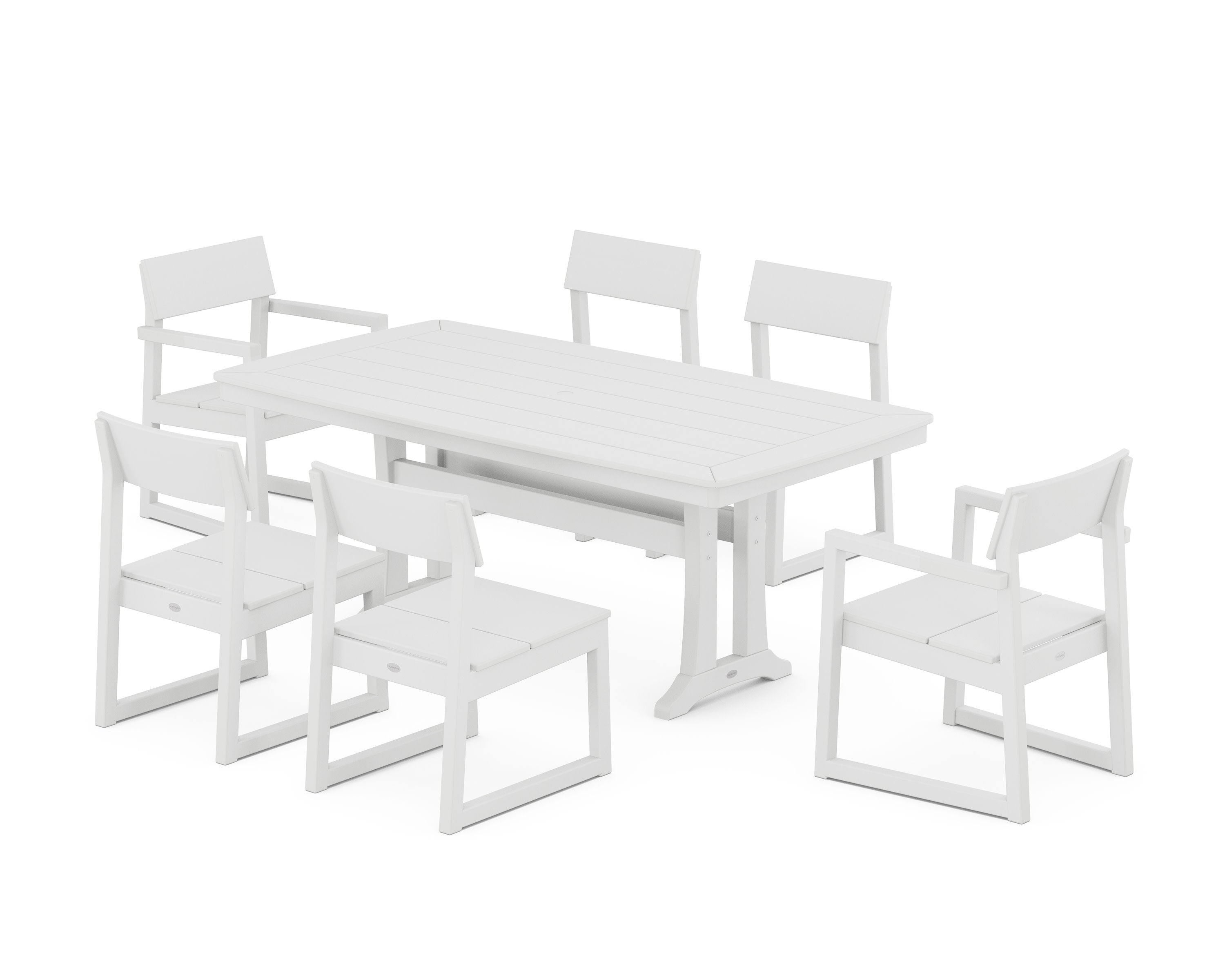 EDGE 7-Piece Dining Set with Trestle Legs in White