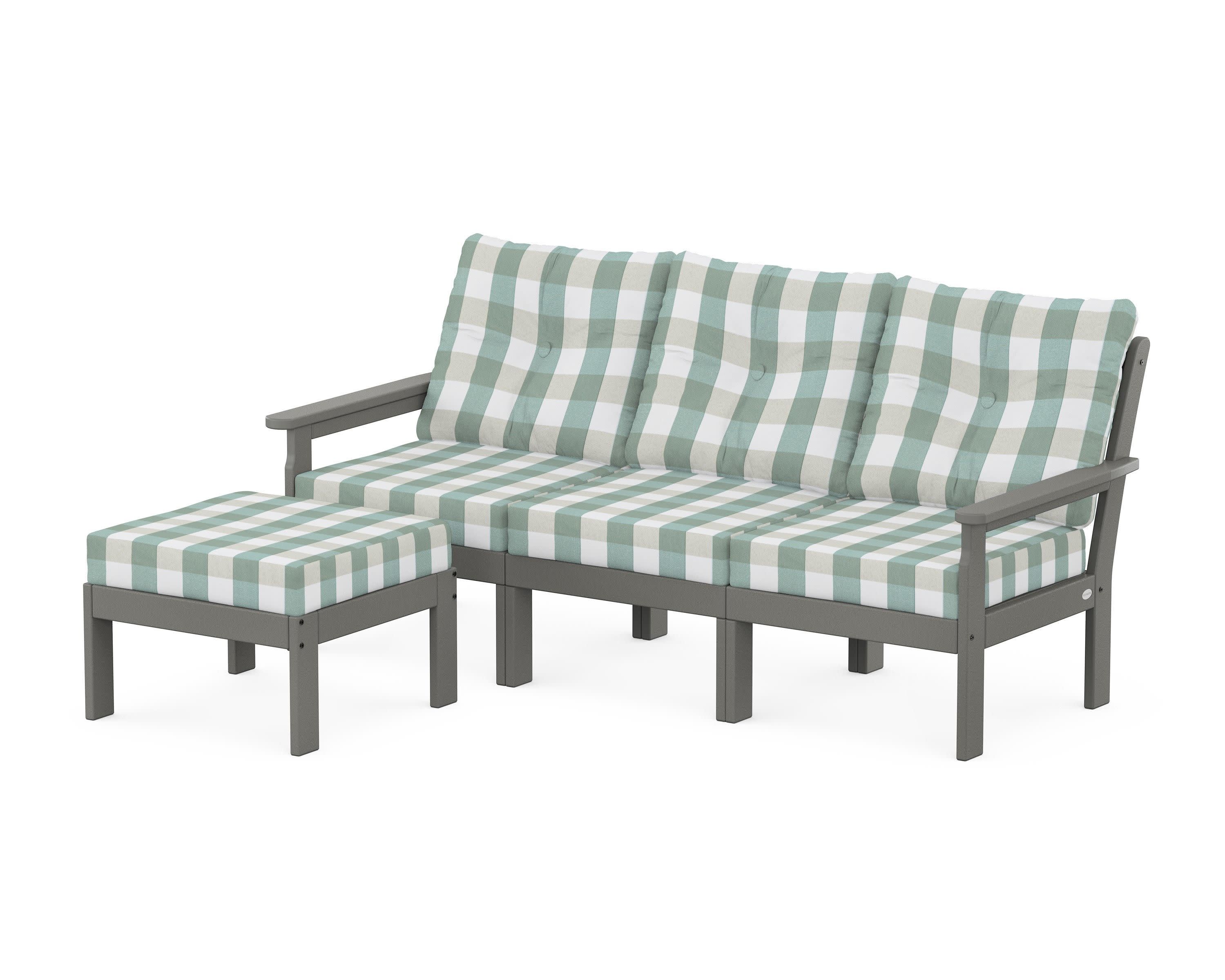 Vineyard 4-Piece Sectional with Ottoman in Slate Grey / Buffalo Plaid Glacier Spa