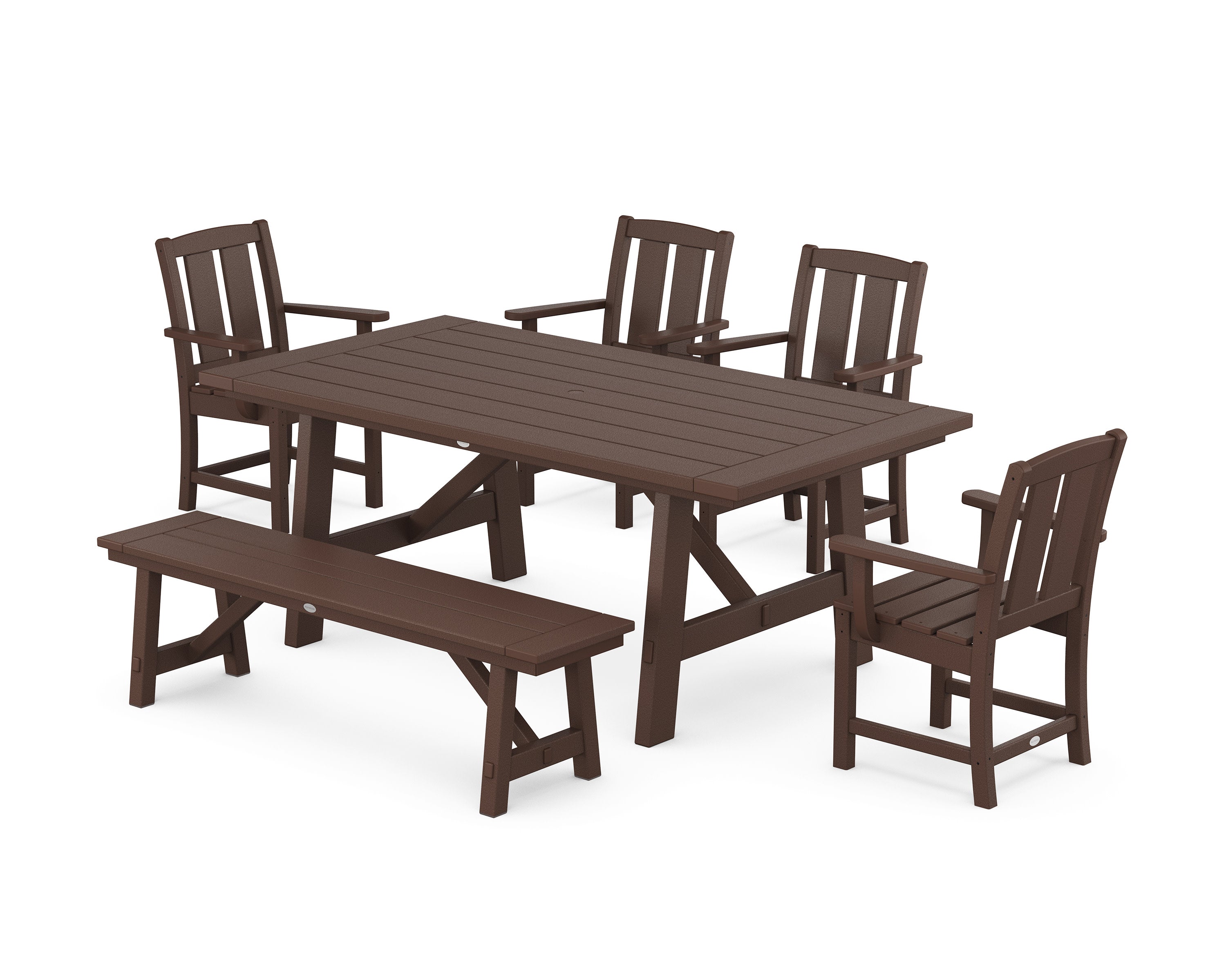 Mission 6-Piece Rustic Farmhouse Dining Set with Bench in Mahogany