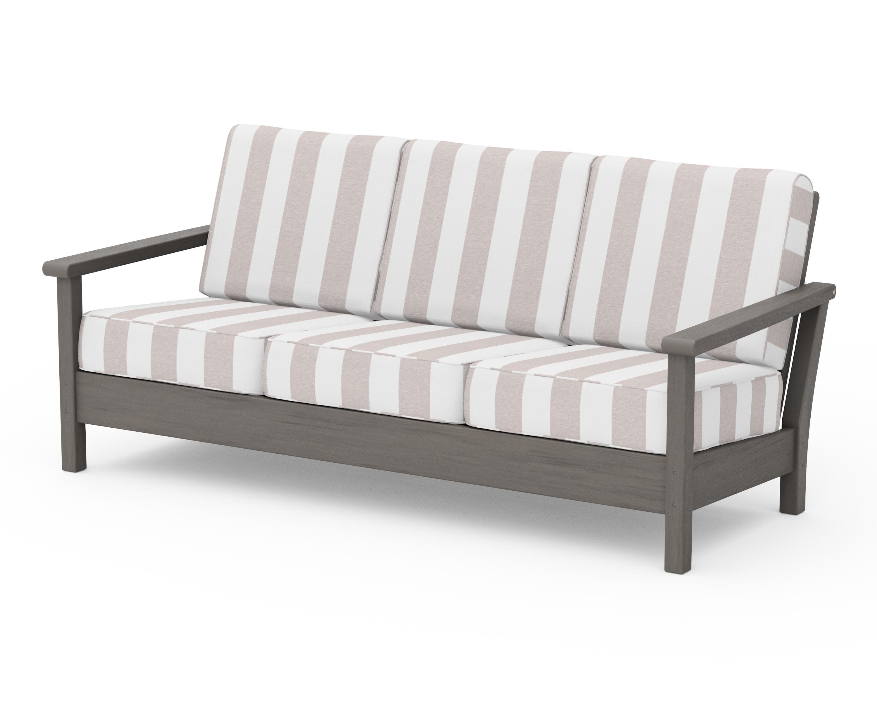 Harbour Deep Seating Sofa in Driftwood / Cabana Stripe Dune Burlap
