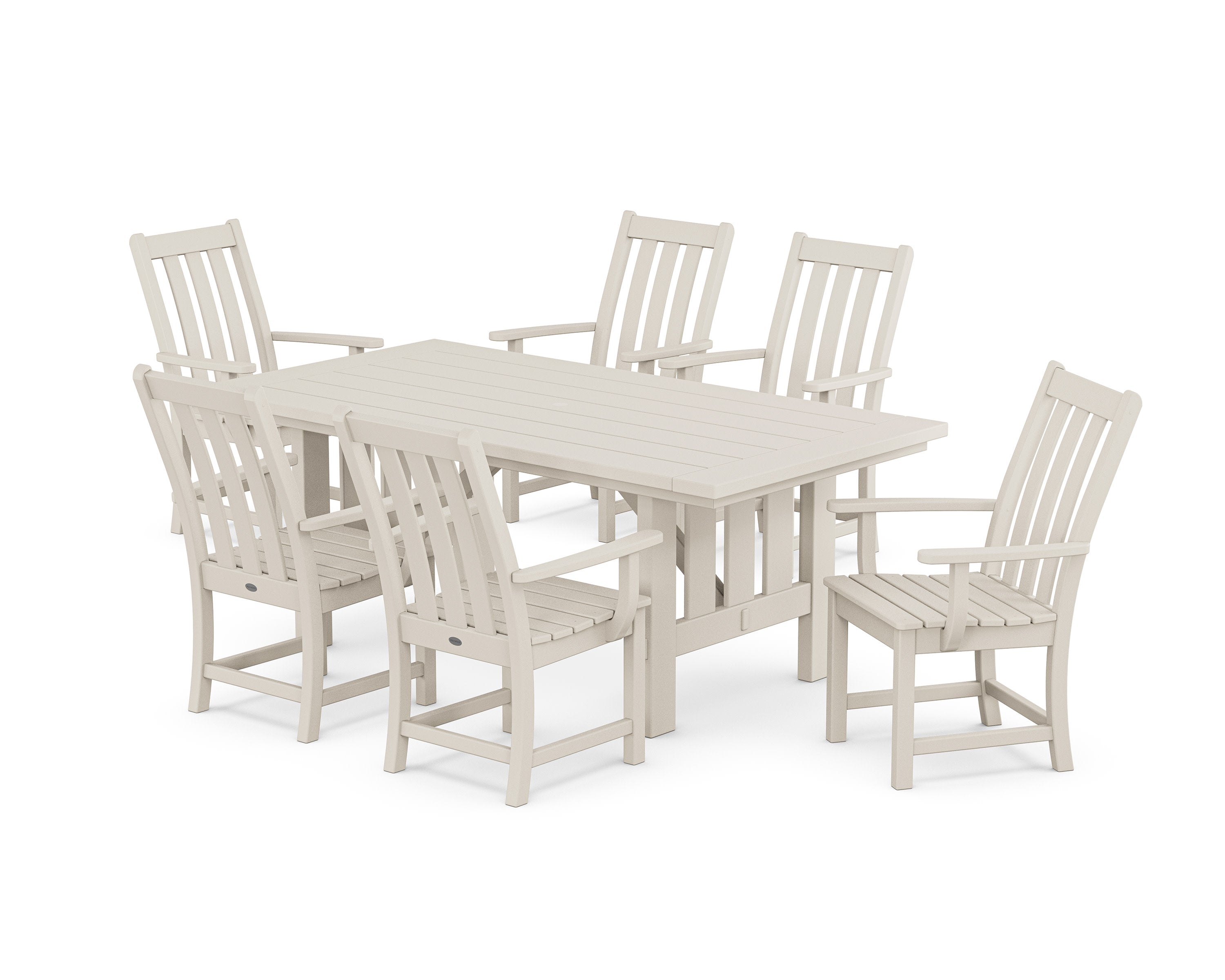 Vineyard Arm Chair 7-Piece Mission Dining Set in Sand