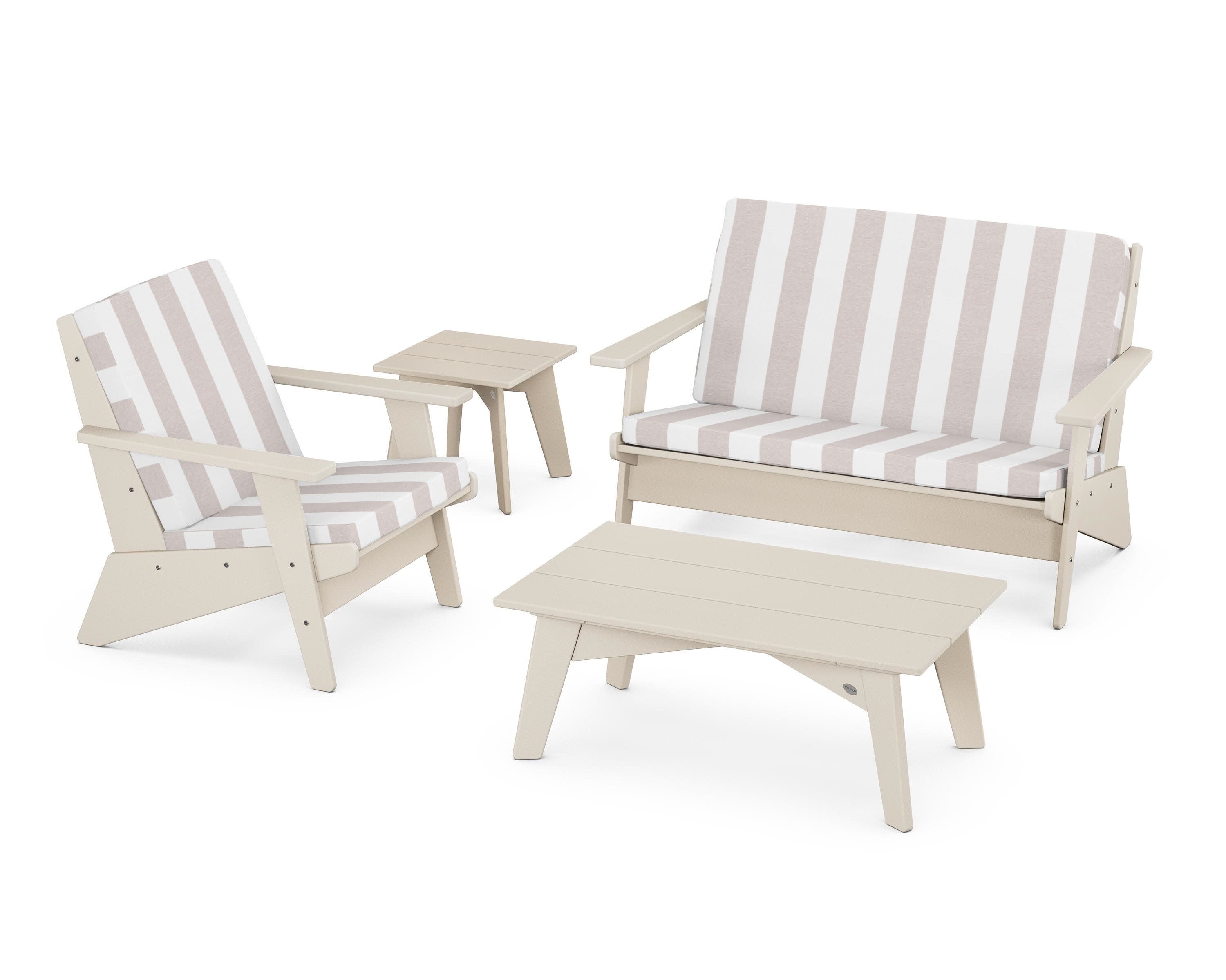 Riviera Modern Lounge 4-Piece Set in Sand / Cabana Stripe Dune Burlap