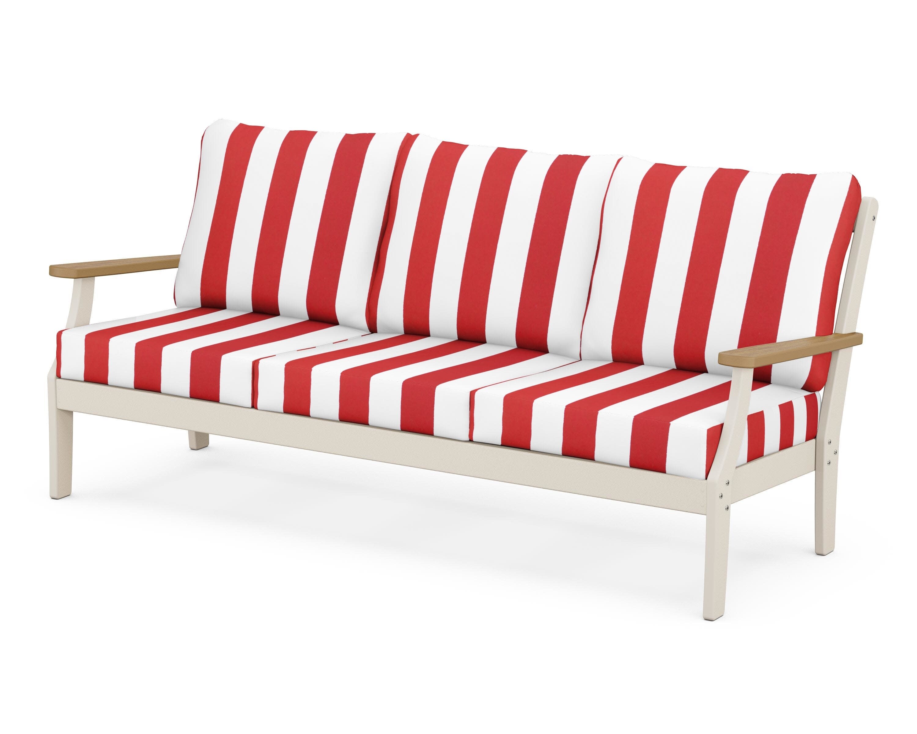 Braxton Deep Seating Sofa in Sand / Natural / Cabana Stripe Crimson