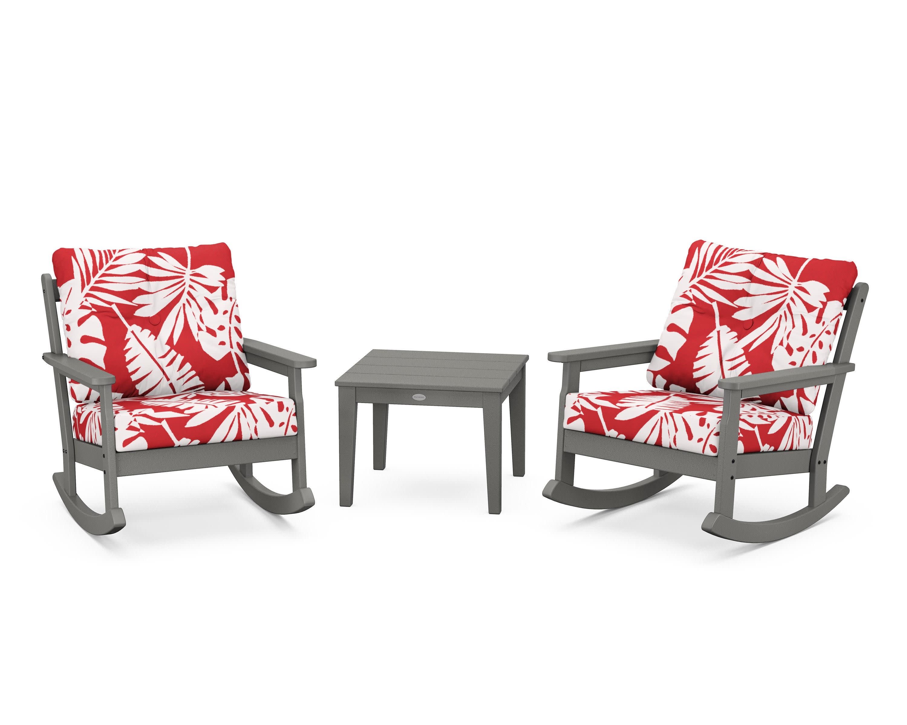 Vineyard 3-Piece Deep Seating Rocker Set in Slate Grey / Leaf Crimson
