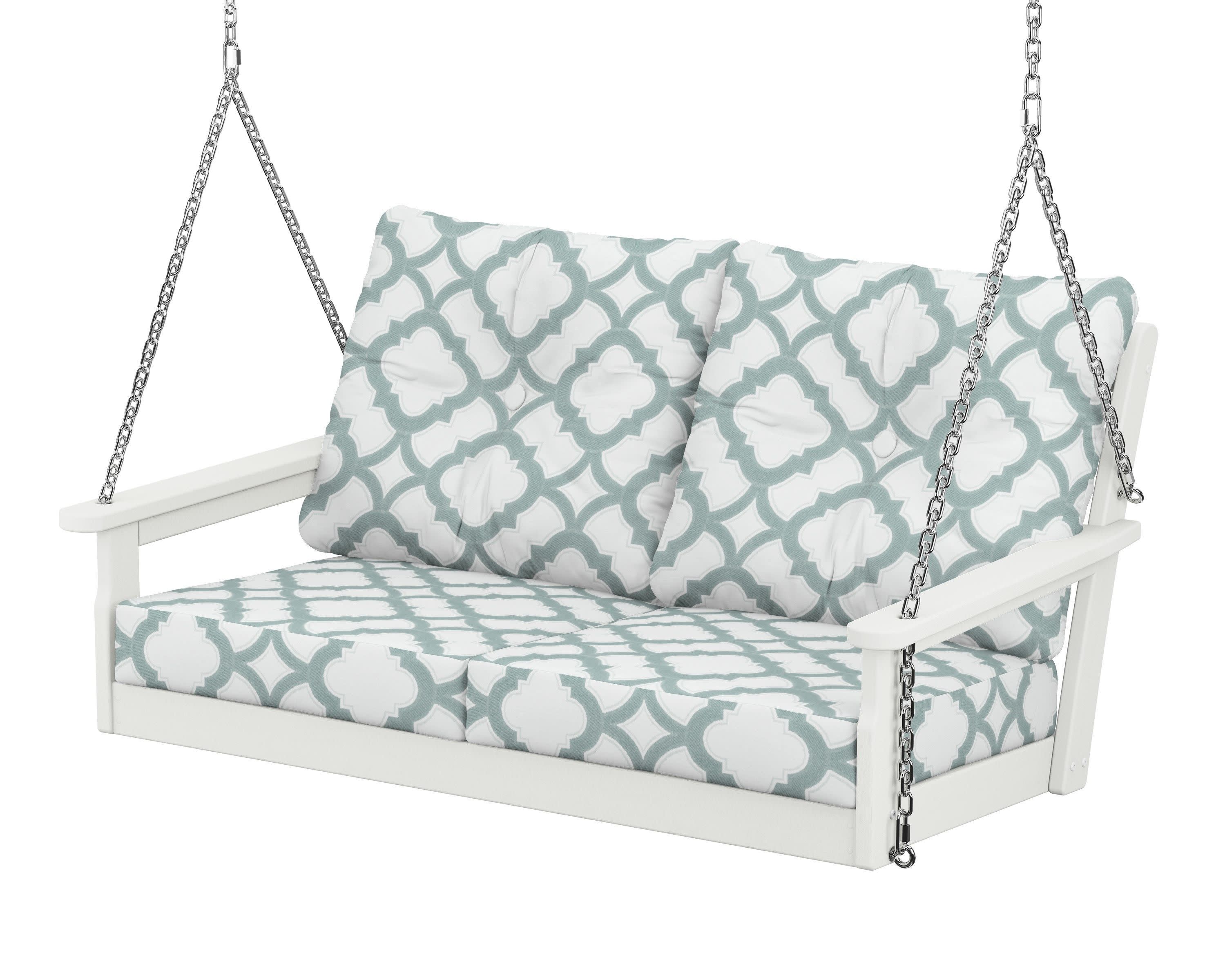 Vineyard Deep Seating Swing in Vintage White / Trellis Glacier Spa