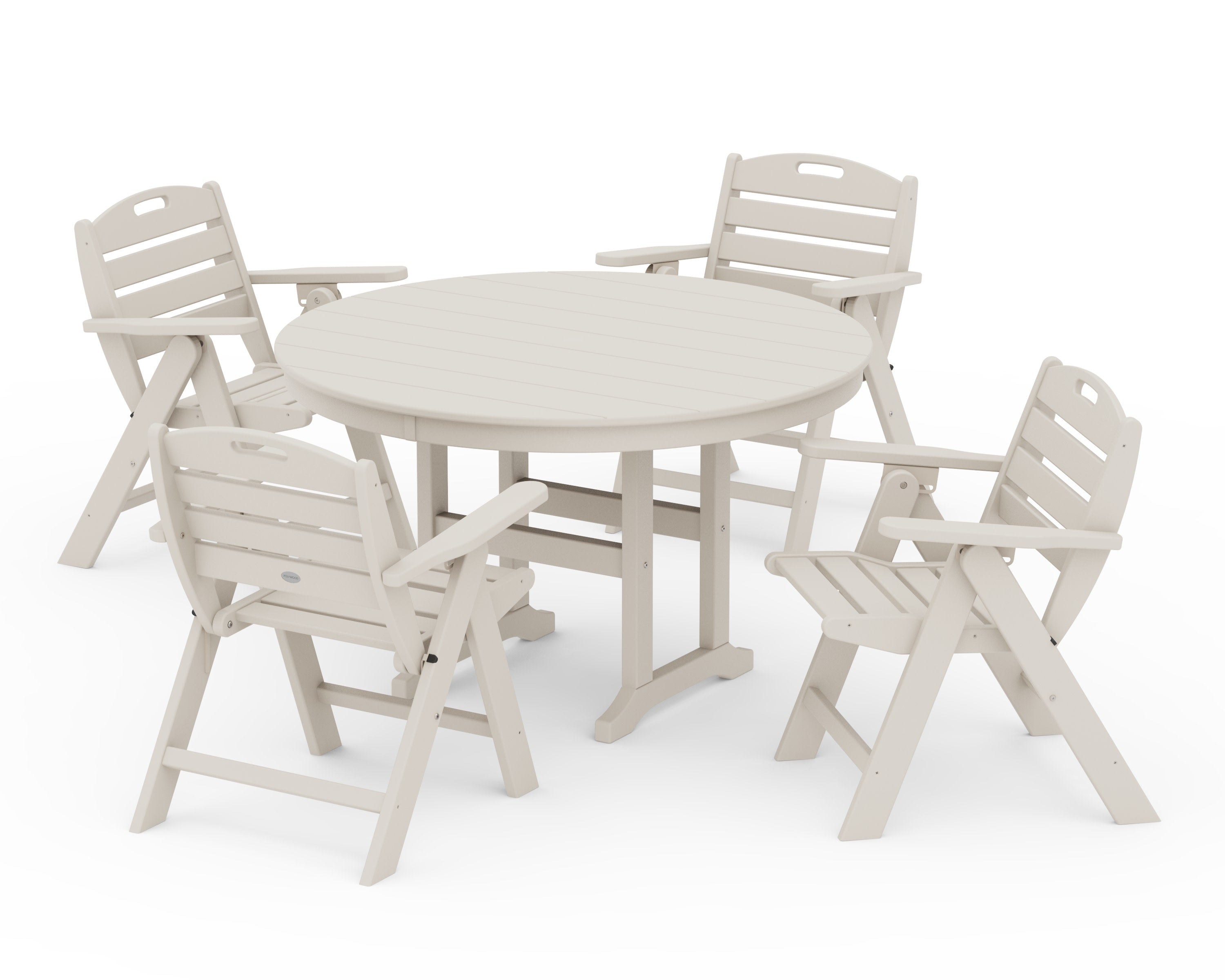 Nautical Folding Lowback Chair 5-Piece Round Farmhouse Dining Set in Sand