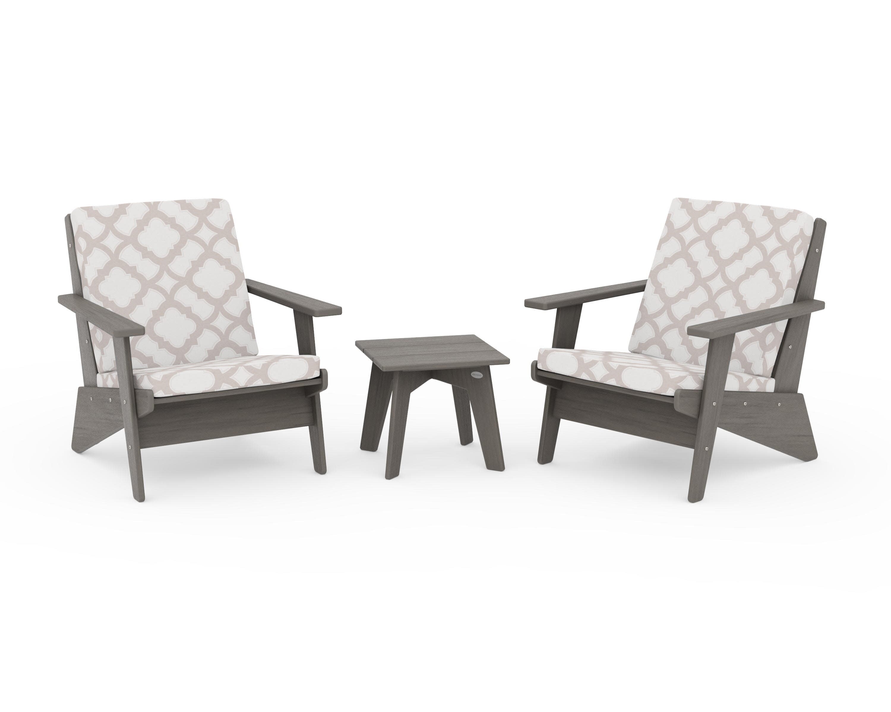 Riviera Modern Lounge 3-Piece Set in Driftwood / Trellis Dune Burlap