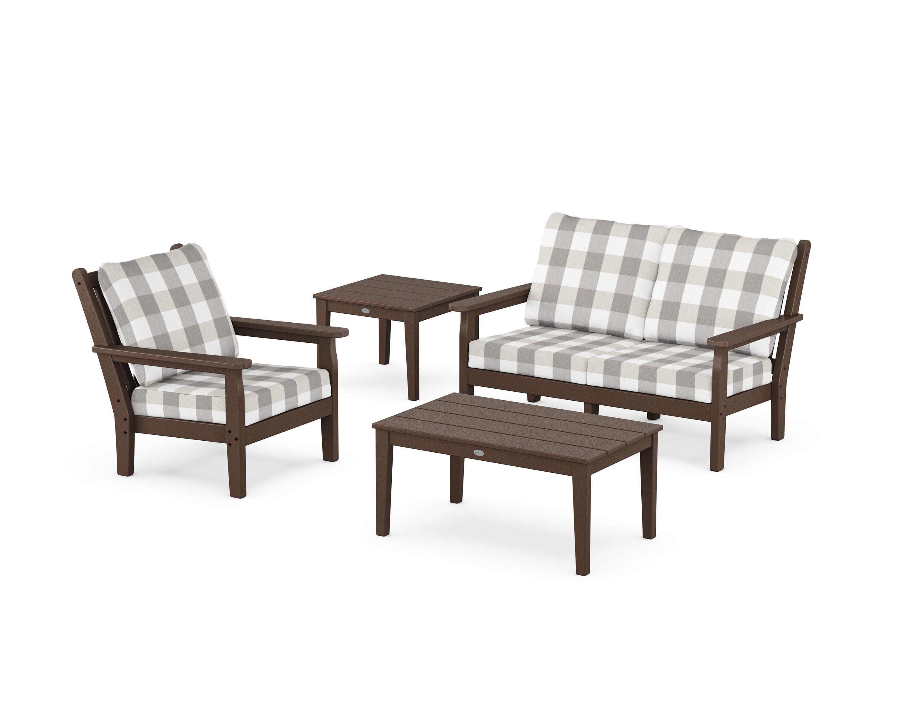 Chippendale 4-Piece Deep Seating Set in Mahogany / Buffalo Plaid Grey Mist