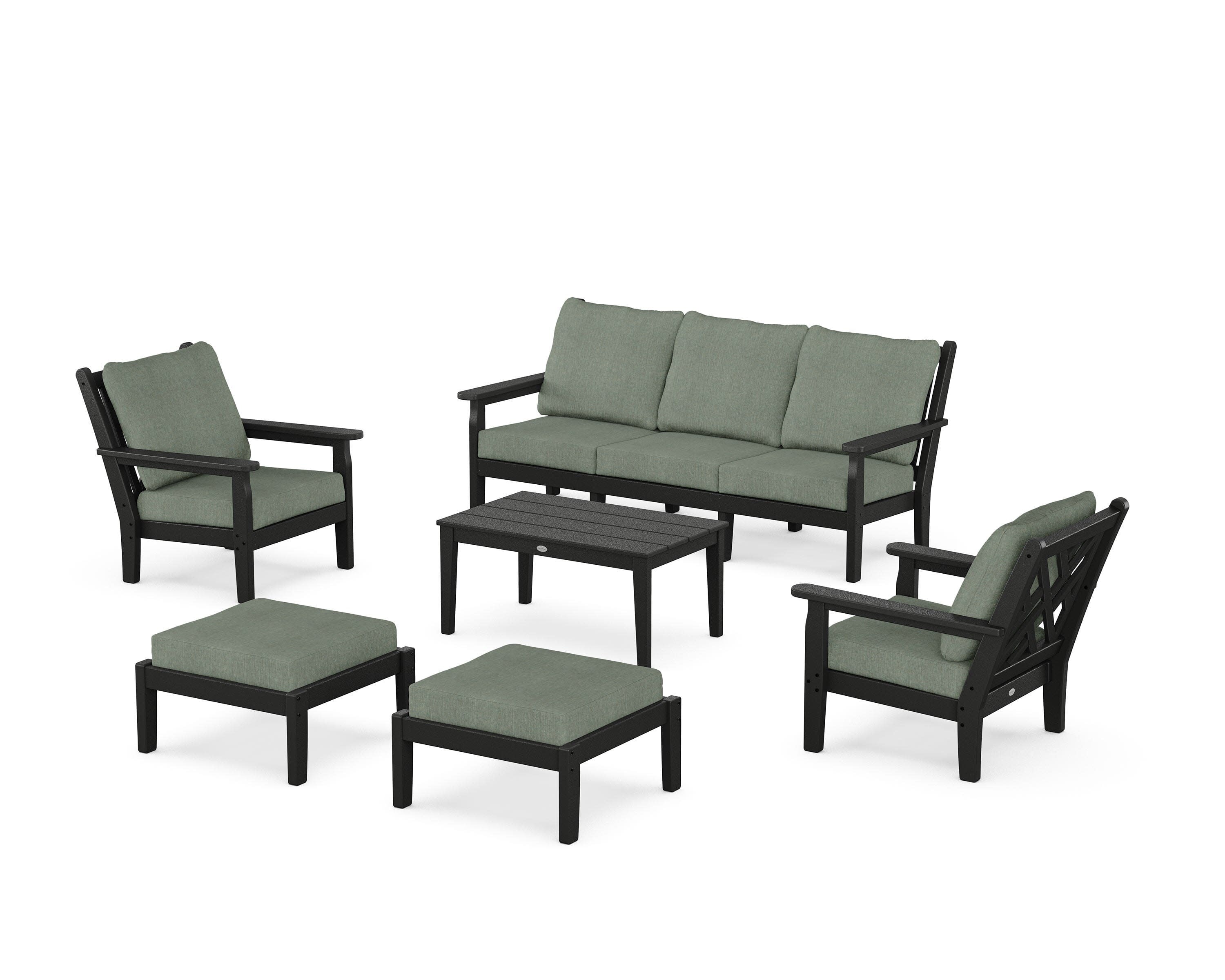 Chippendale 6-Piece Lounge Sofa Set in Black / Cast Sage