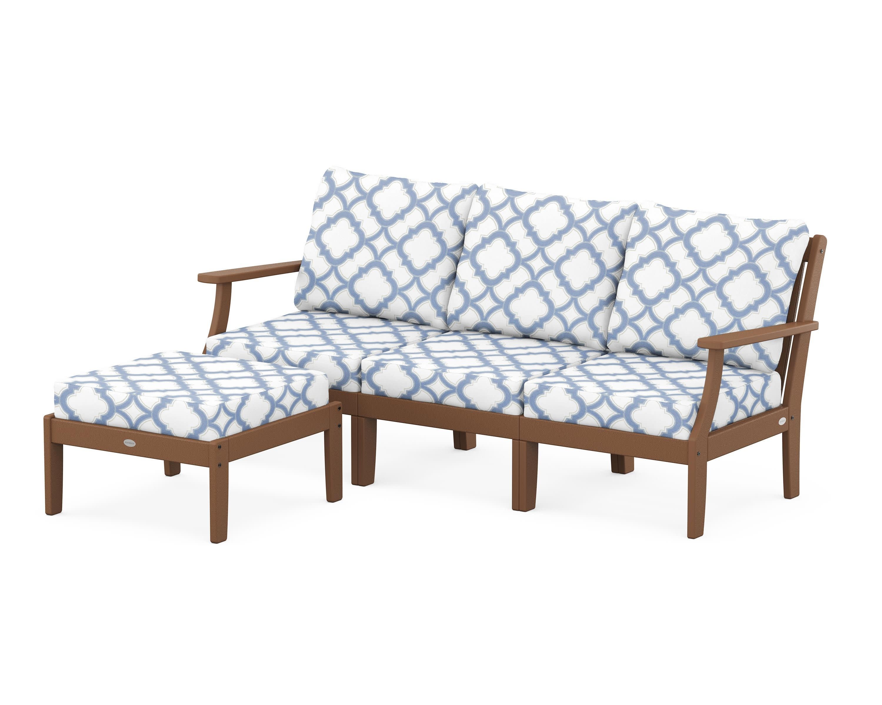 Braxton Modular 4-Piece Deep Seating Set with Ottoman in Teak / Trellis Sky Blue