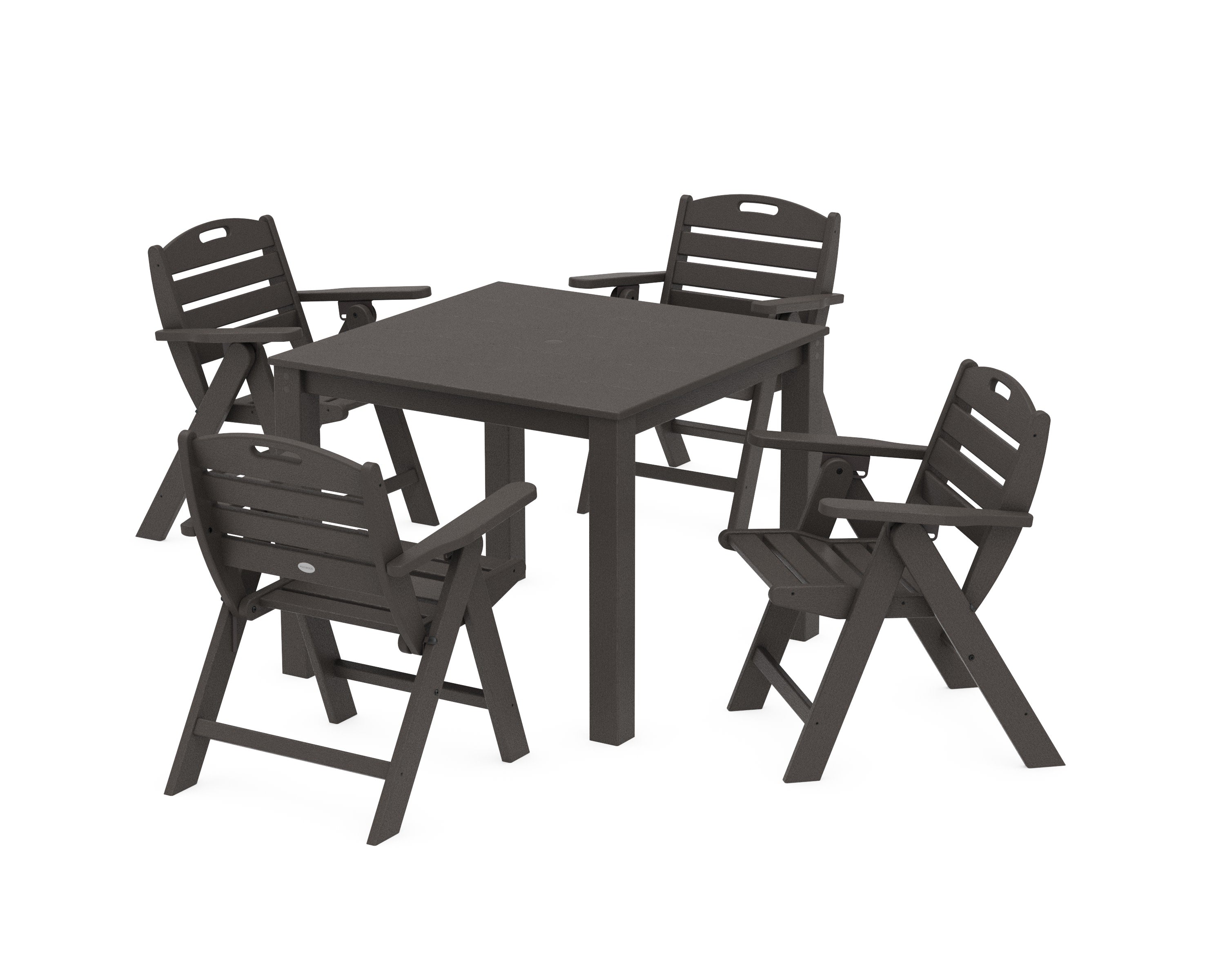 Nautical Folding Lowback Chair 5-Piece Parsons Dining Set in Vintage Coffee