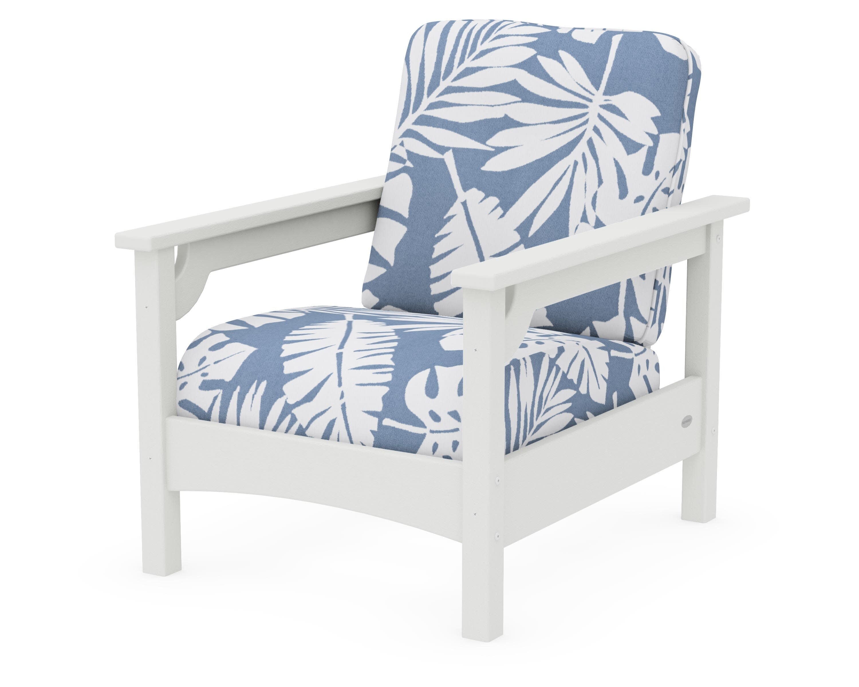 Club Chair in Vintage White / Leaf Sky Blue