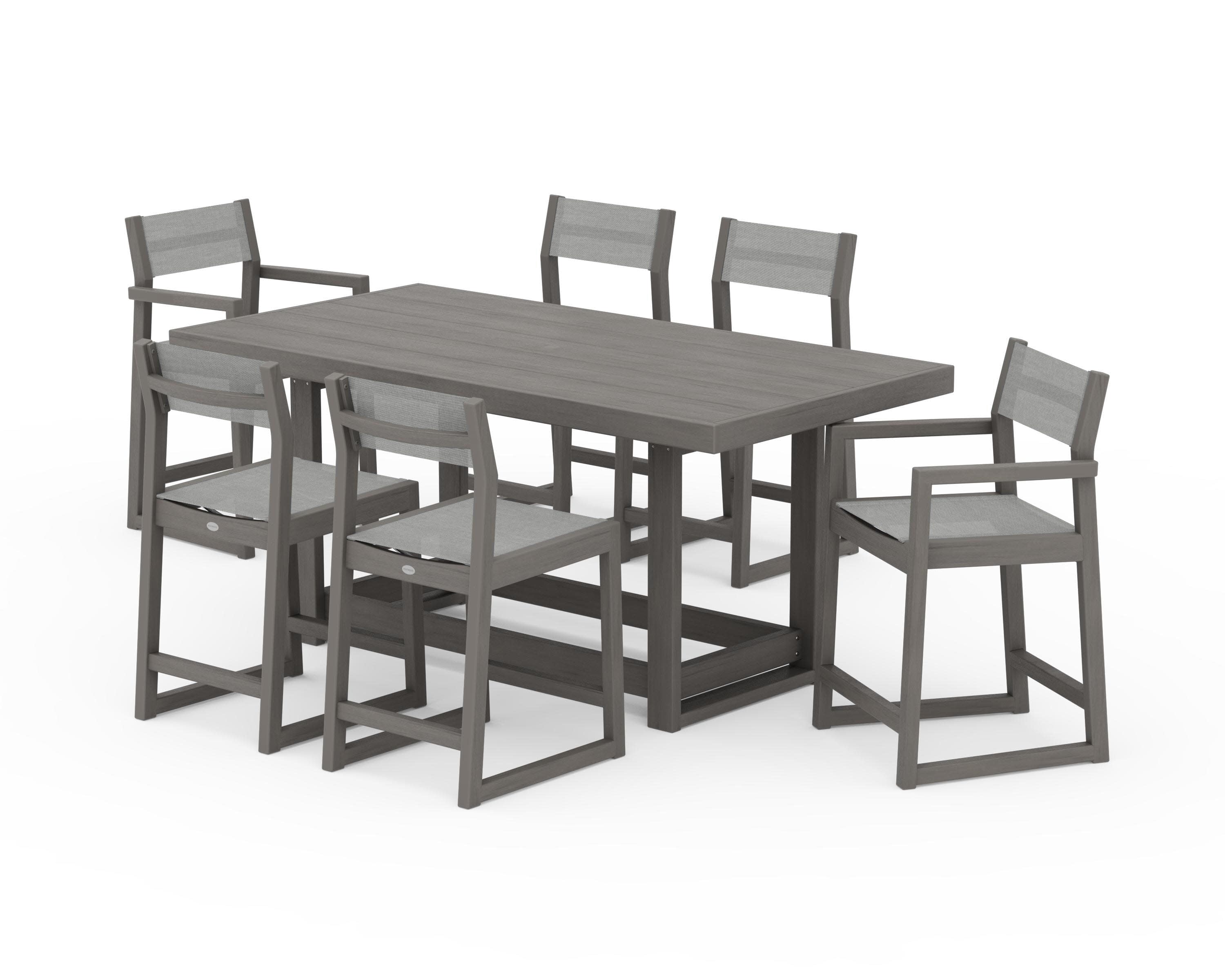 EDGE Sling 7-Piece Counter Table Set in Driftwood / Metallic Sling