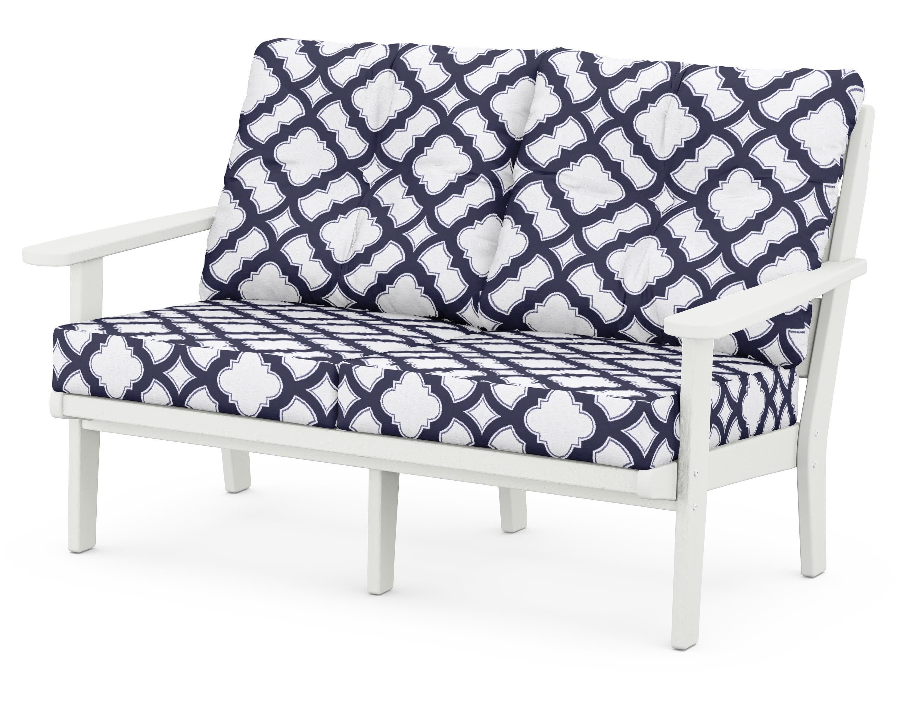 Lakeside Deep Seating Loveseat in Vintage White / Trellis Navy