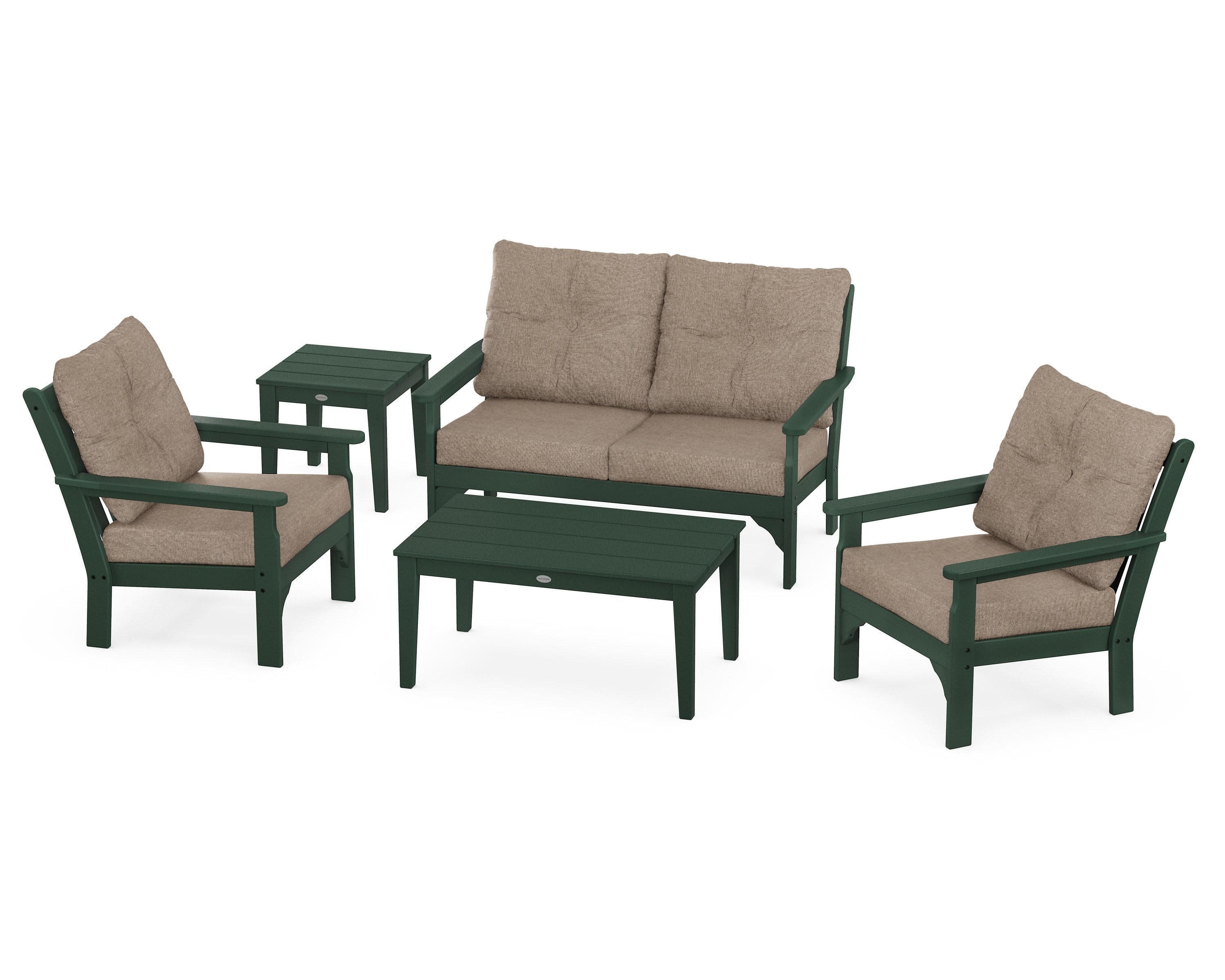 Vineyard 5-Piece Deep Seating Set in Green / Spiced Burlap
