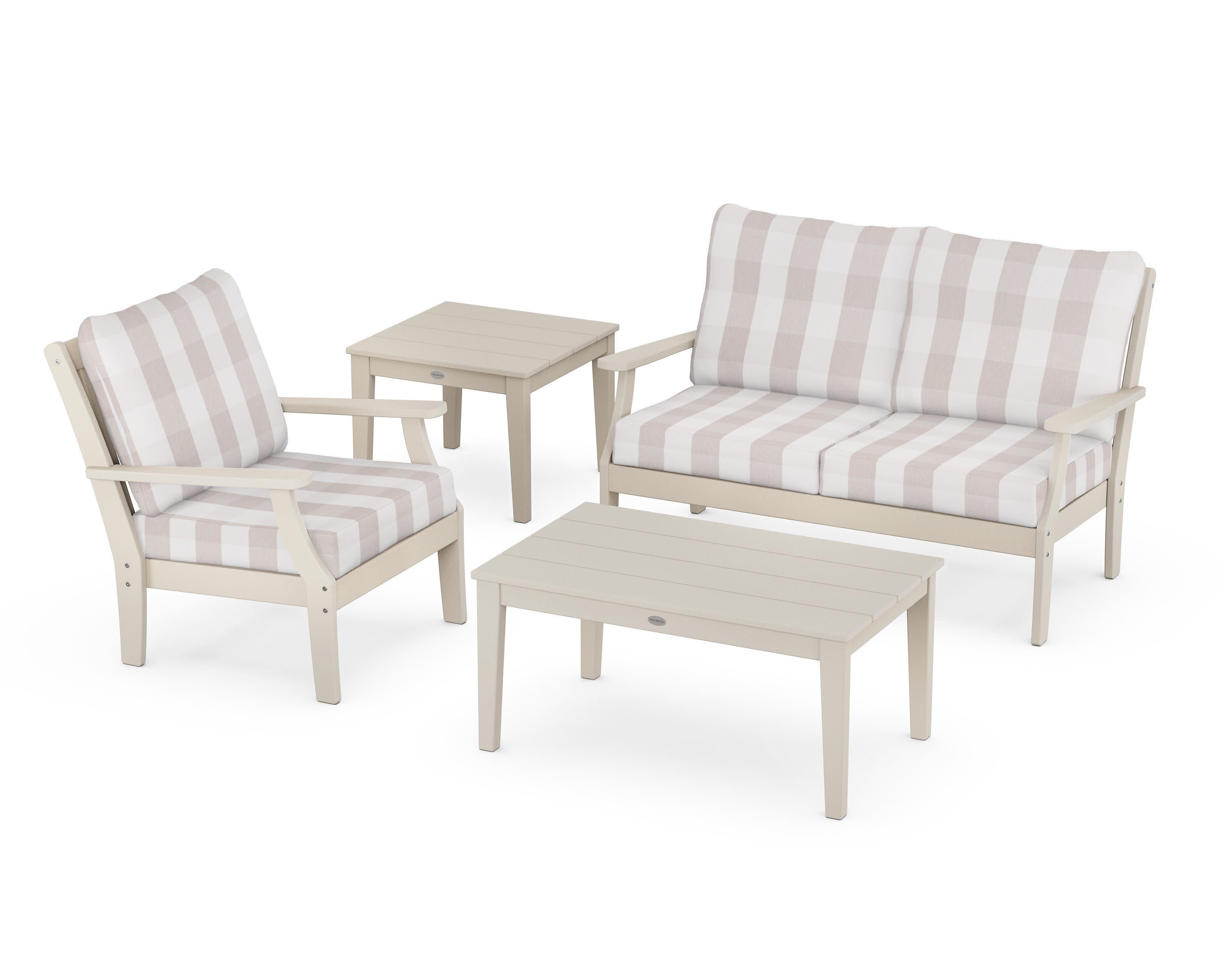 Braxton 4-Piece Deep Seating Set in Sand / Buffalo Plaid Dune Burlap