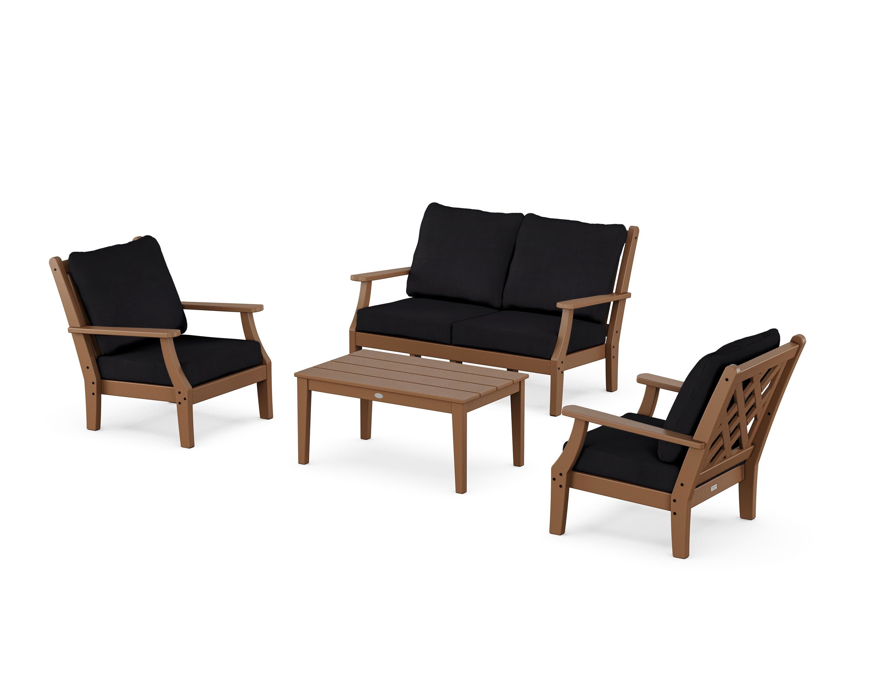 Wovendale 4-Piece Deep Seating Set with Loveseat in Teak / Midnight Linen