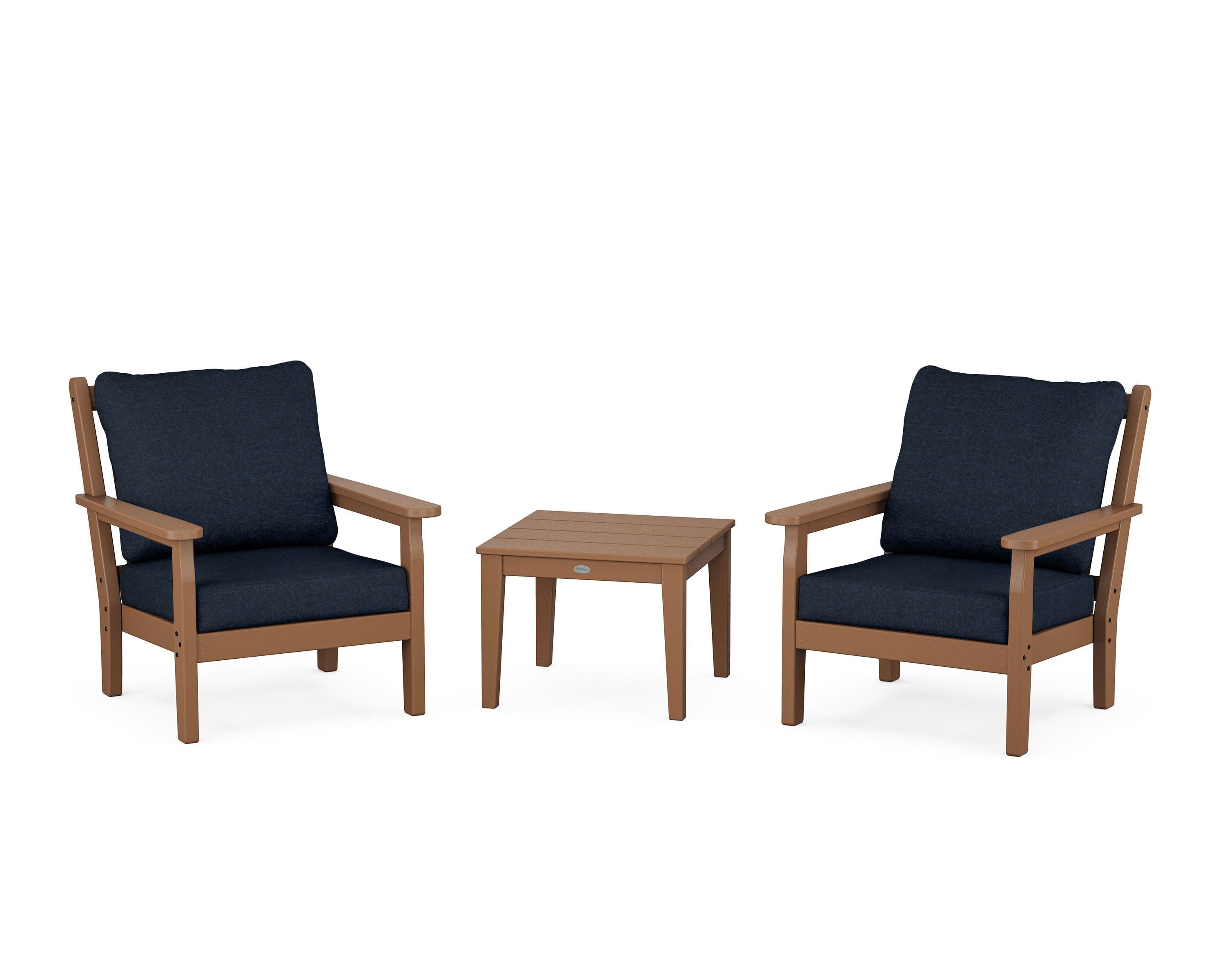 Chippendale 3-Piece Deep Seating Set in Teak / Marine Indigo