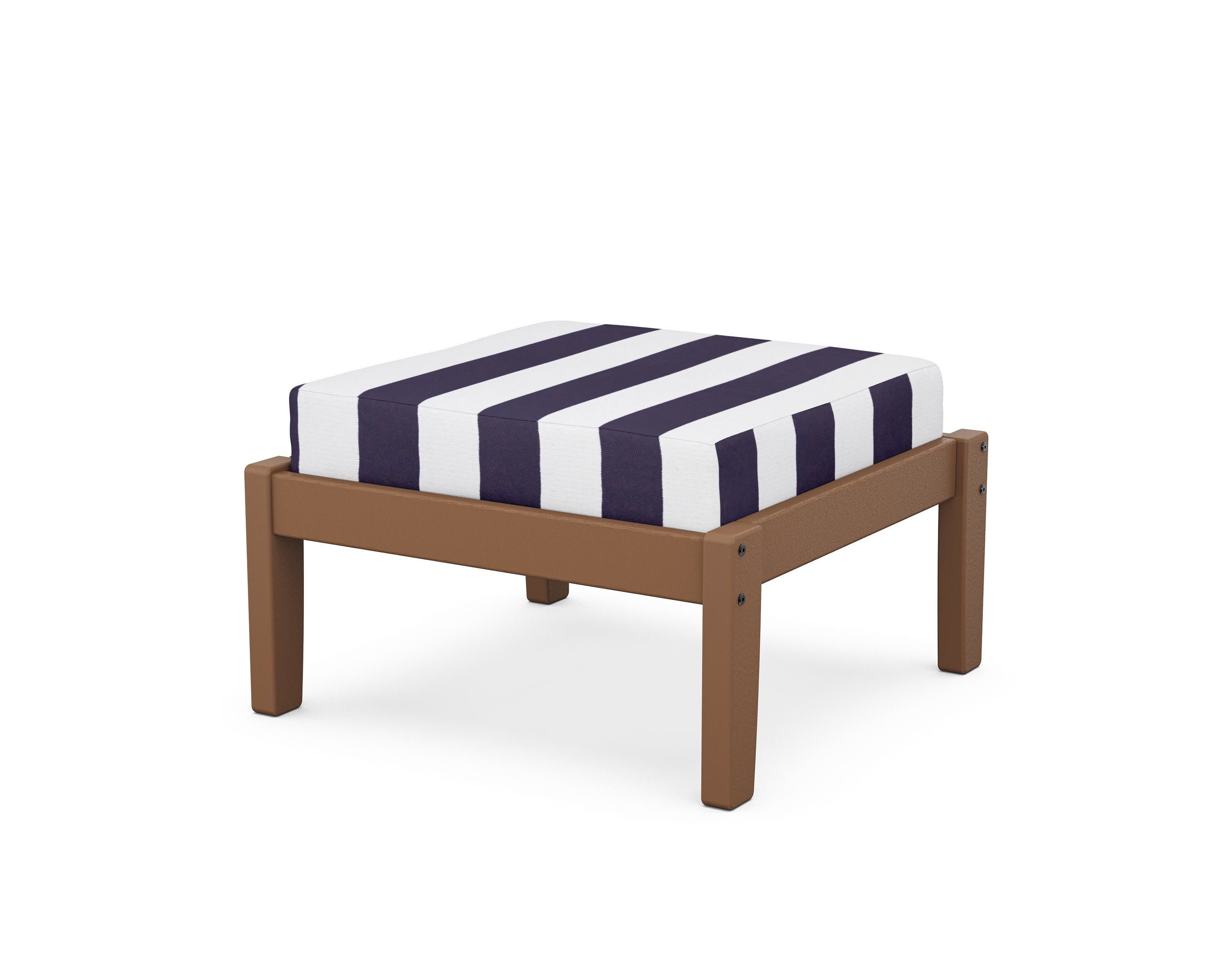 Deep Seating Ottoman in Teak / Cabana Stripe Navy