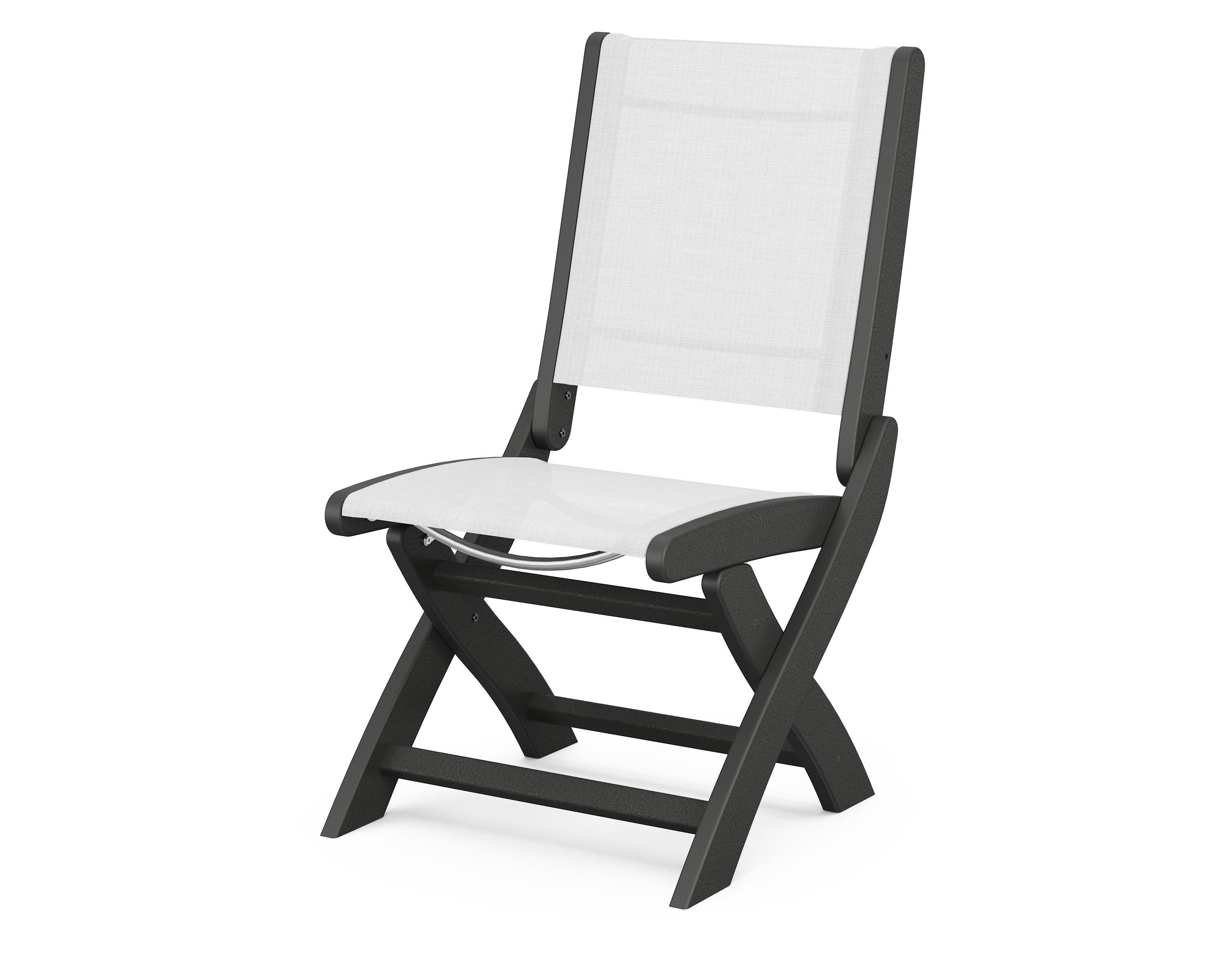 Coastal Folding Side Chair in Black / White Sling