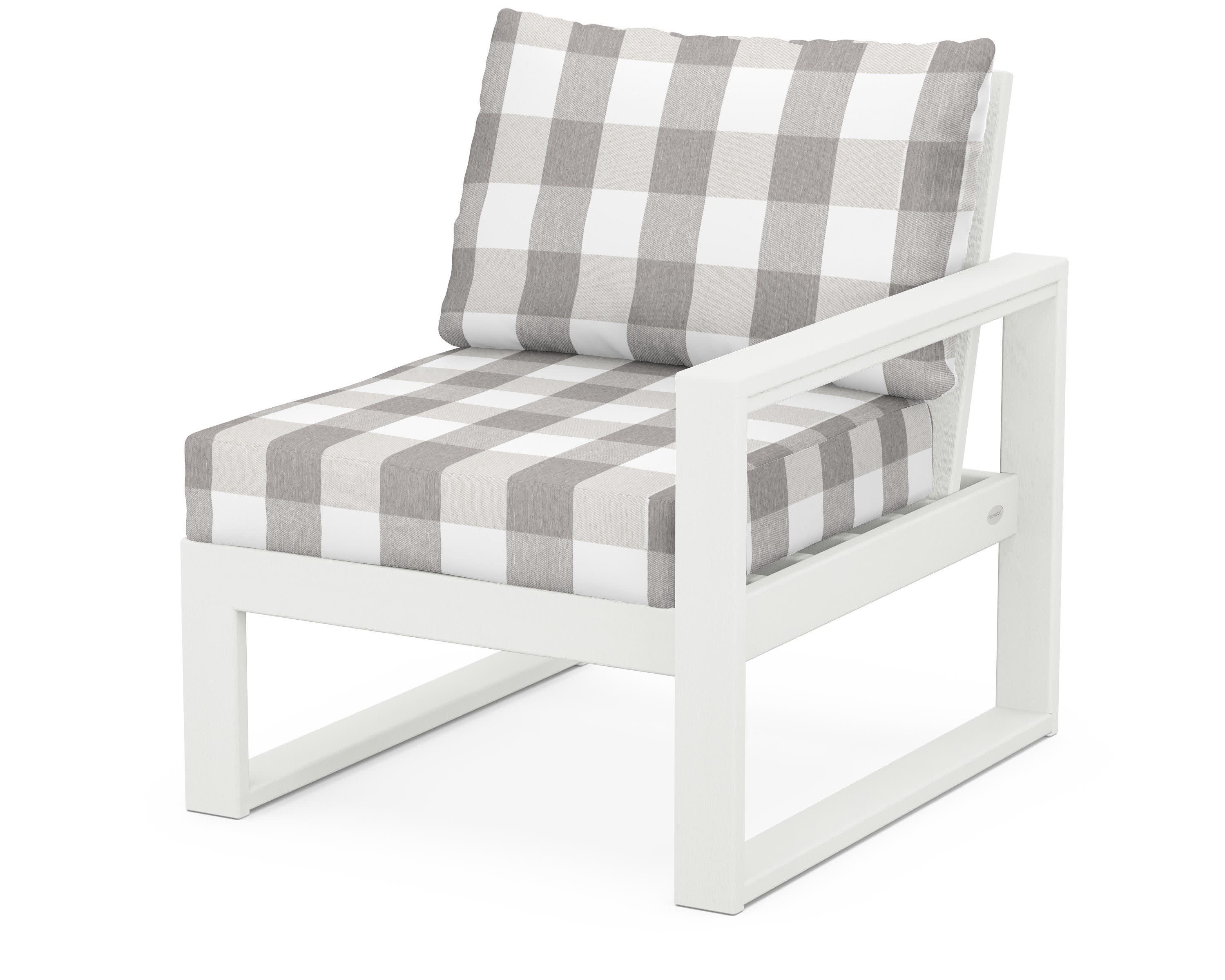 EDGE Modular Right Arm Chair in Vintage White / Buffalo Plaid Grey Mist