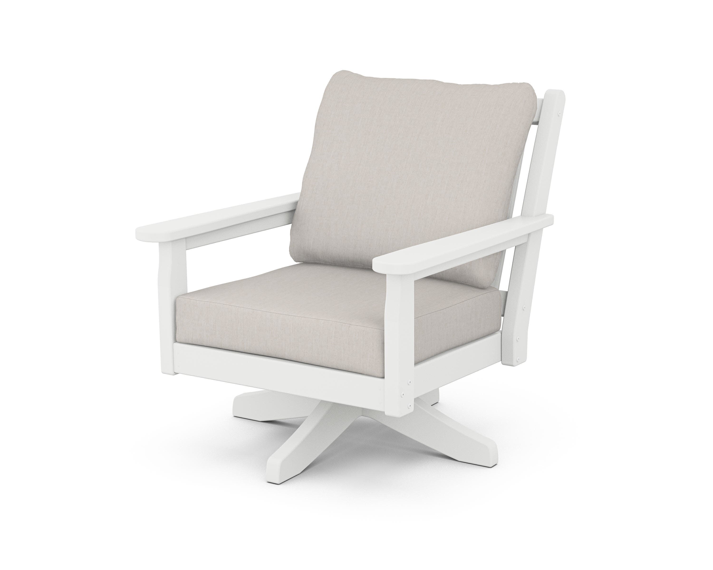 Chippendale Deep Seating Swivel Chair in White / Cast Ash