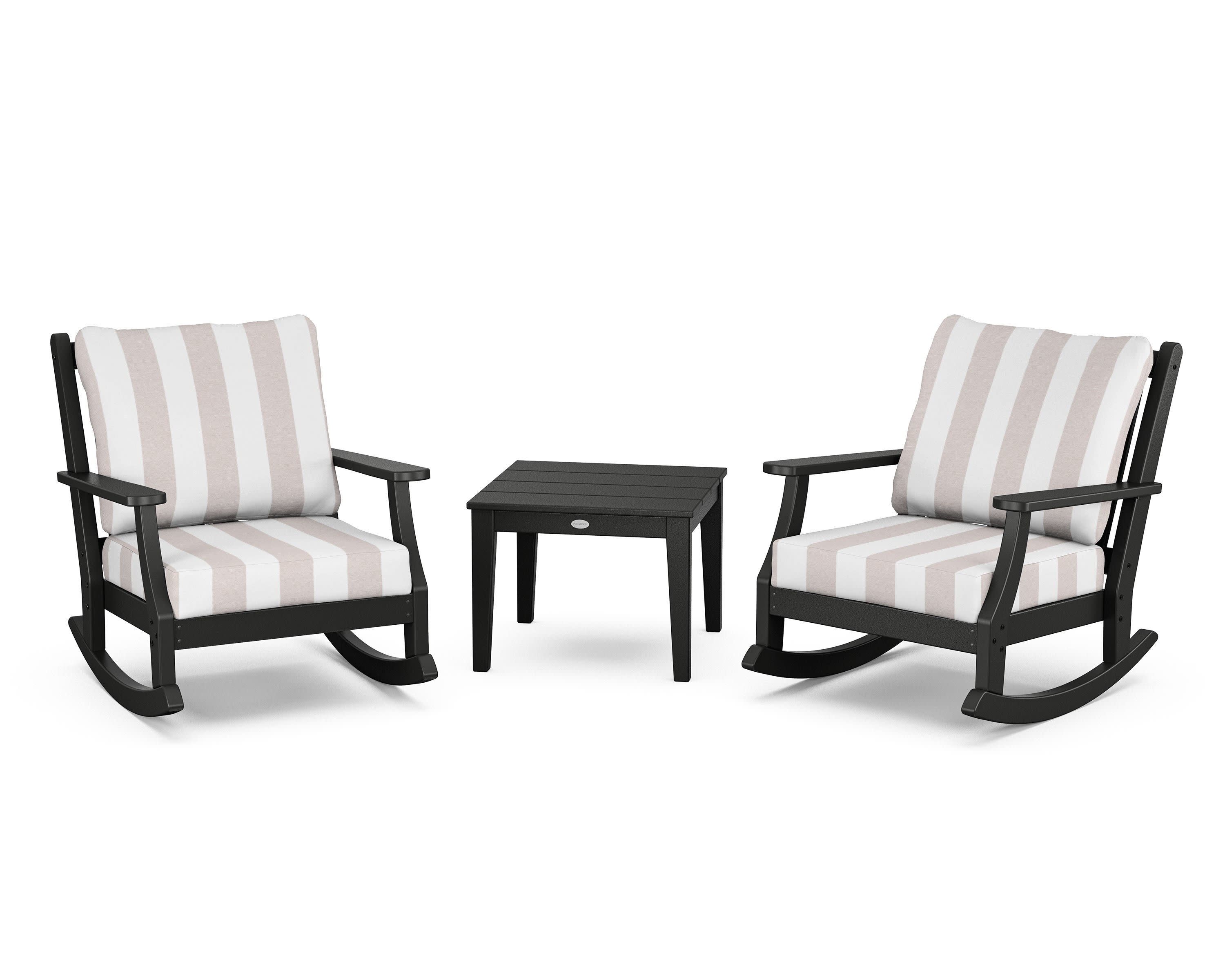 Wovendale 3-Piece Deep Seating Rocker Set in Black / Cabana Stripe Dune Burlap