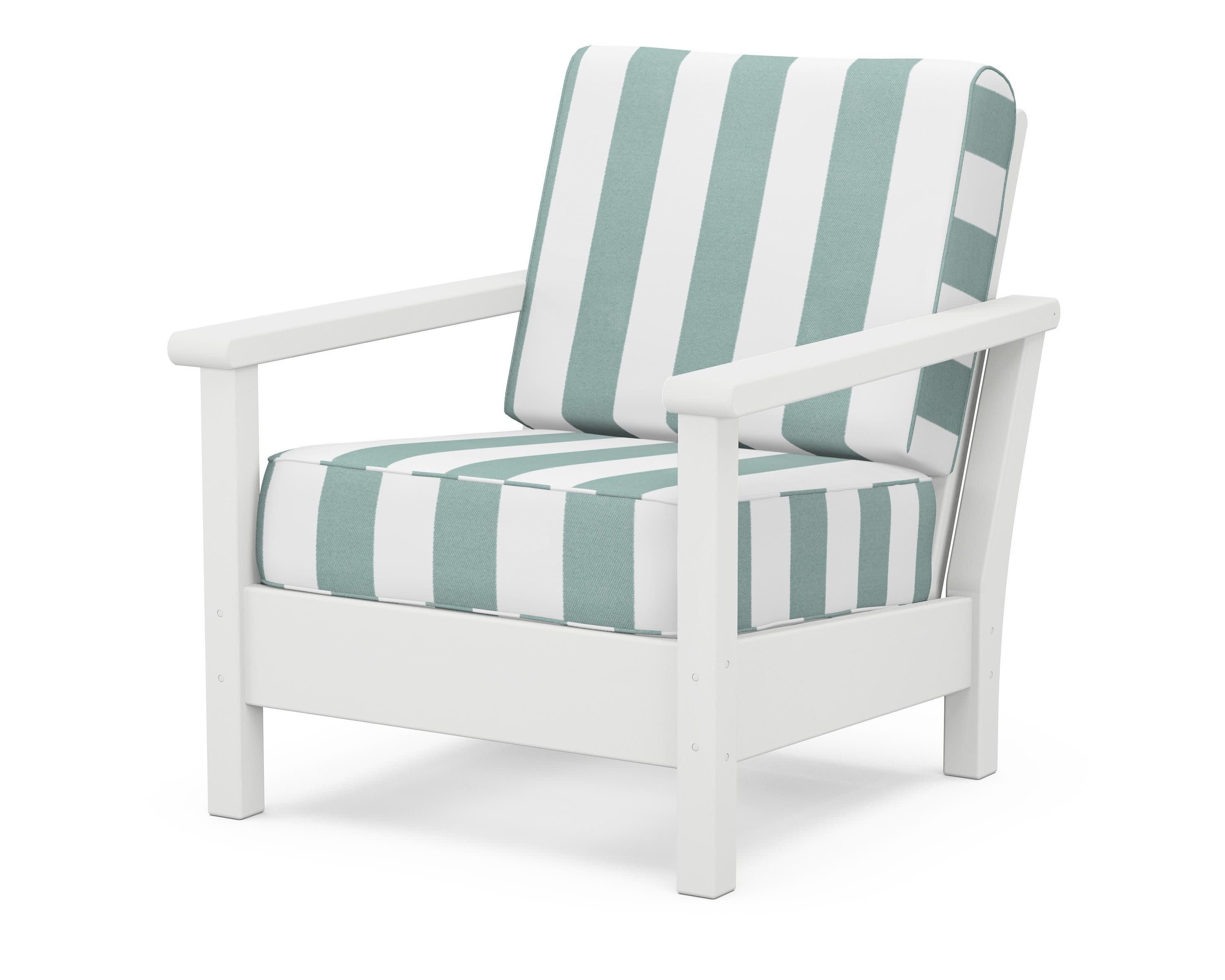 Harbour Deep Seating Chair in White / Cabana Stripe Glacier Spa