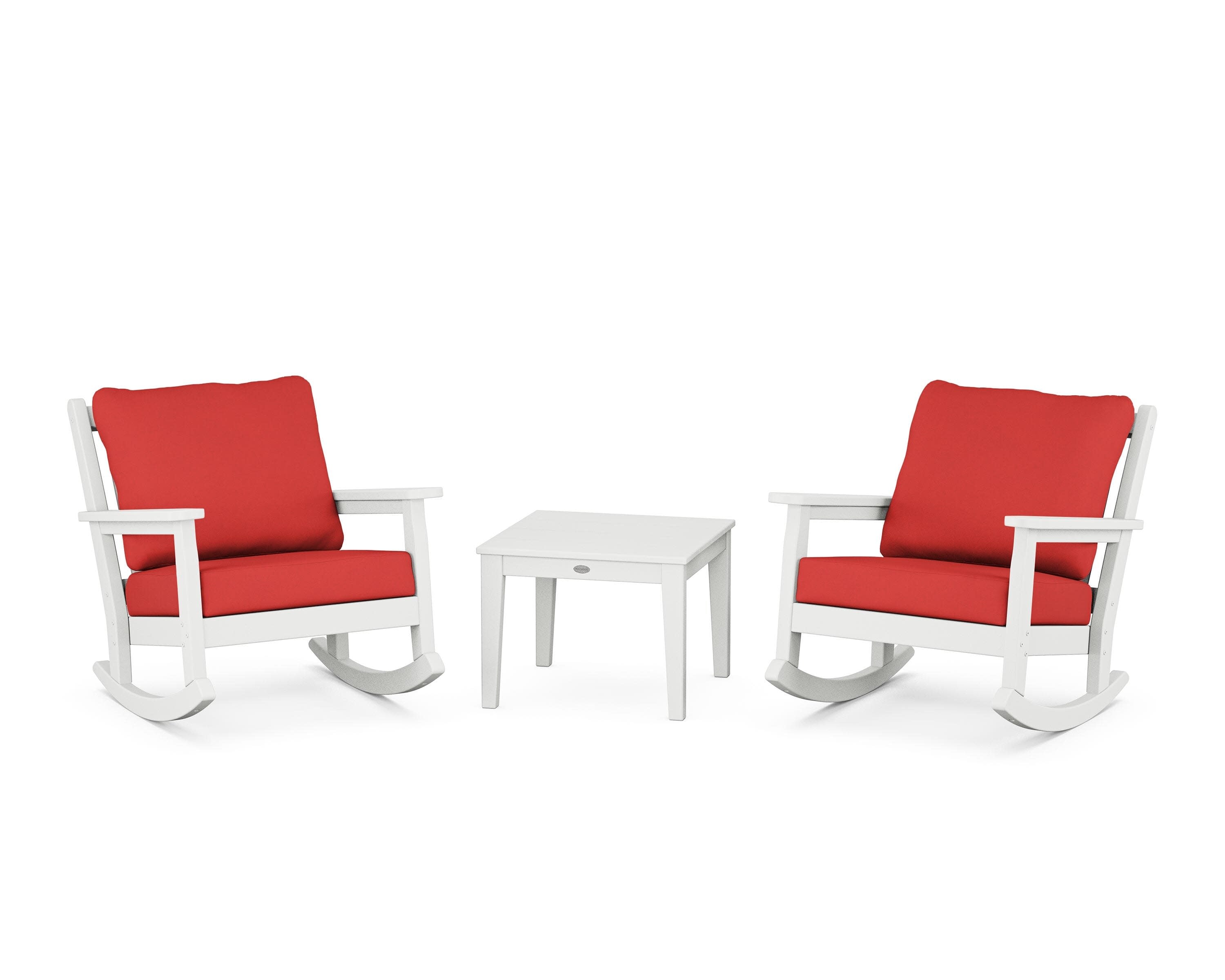 Chippendale 3-Piece Deep Seating Rocker Set in White / Crimson Linen