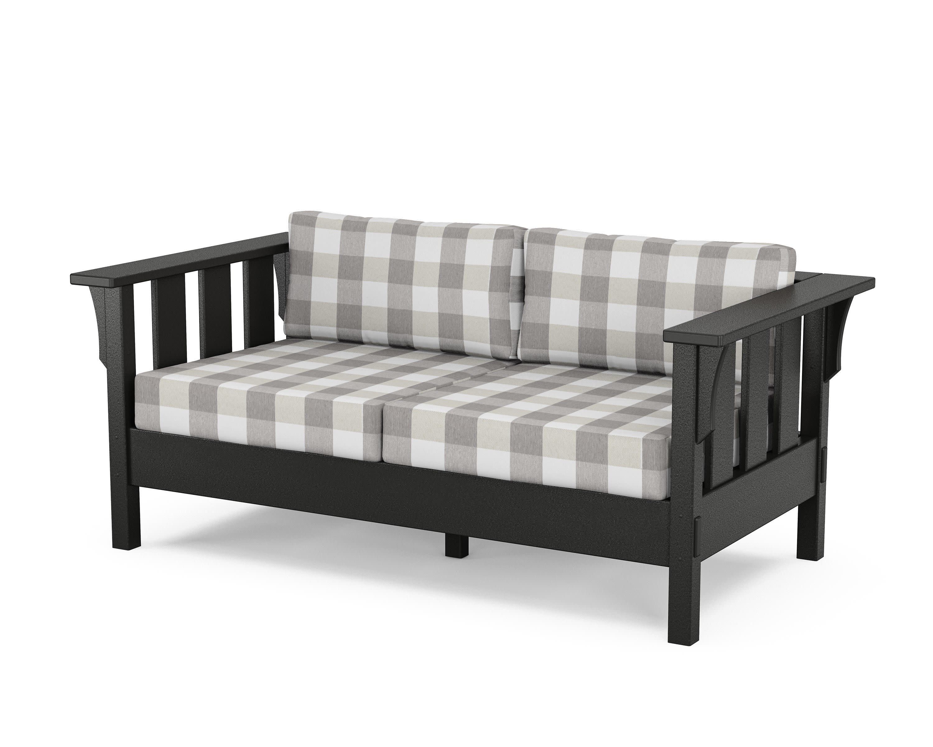 Acadia Deep Seating Loveseat in Black / Buffalo Plaid Grey Mist