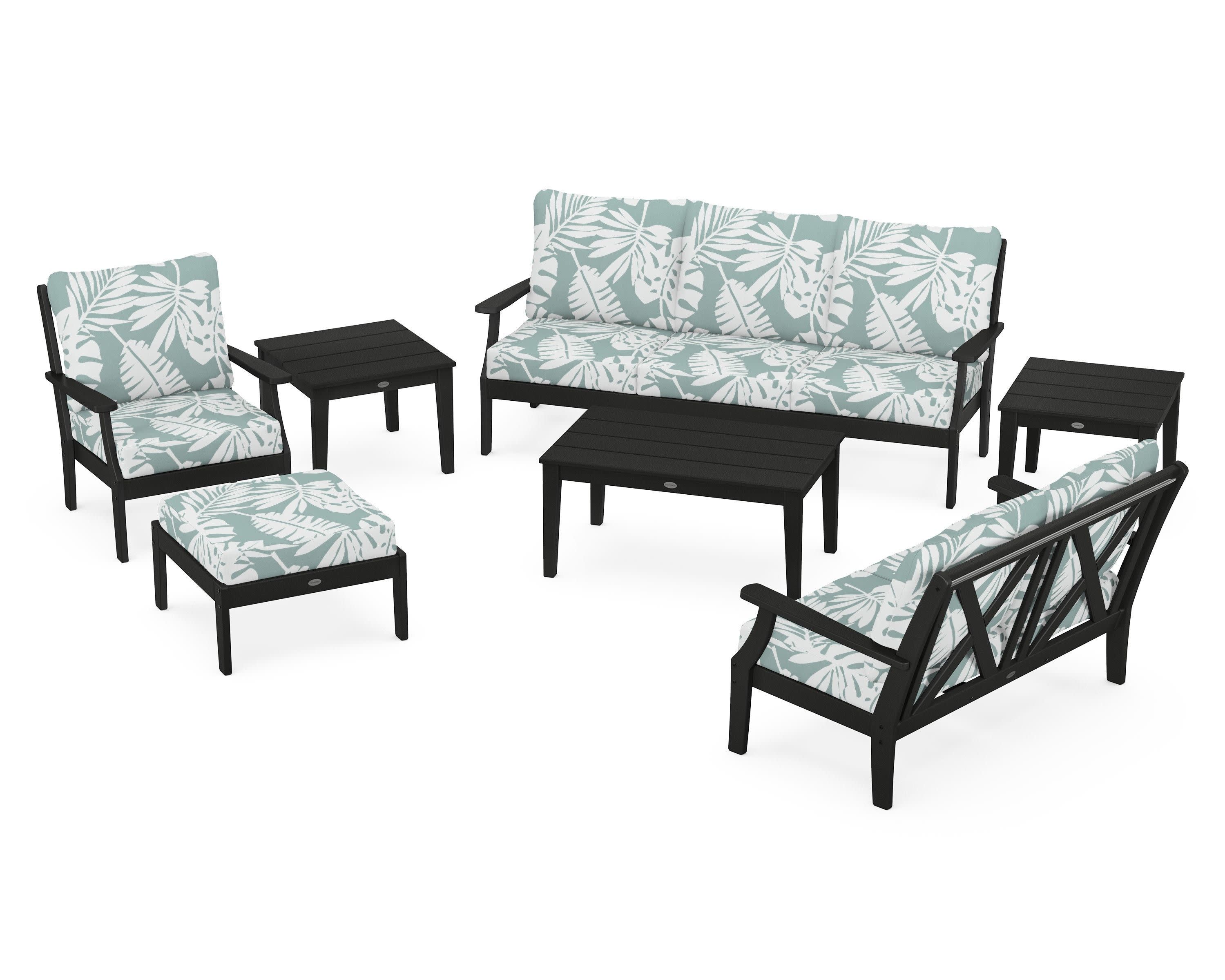 Braxton 7-Piece Deep Seating Set in Black / Leaf Glacier Spa
