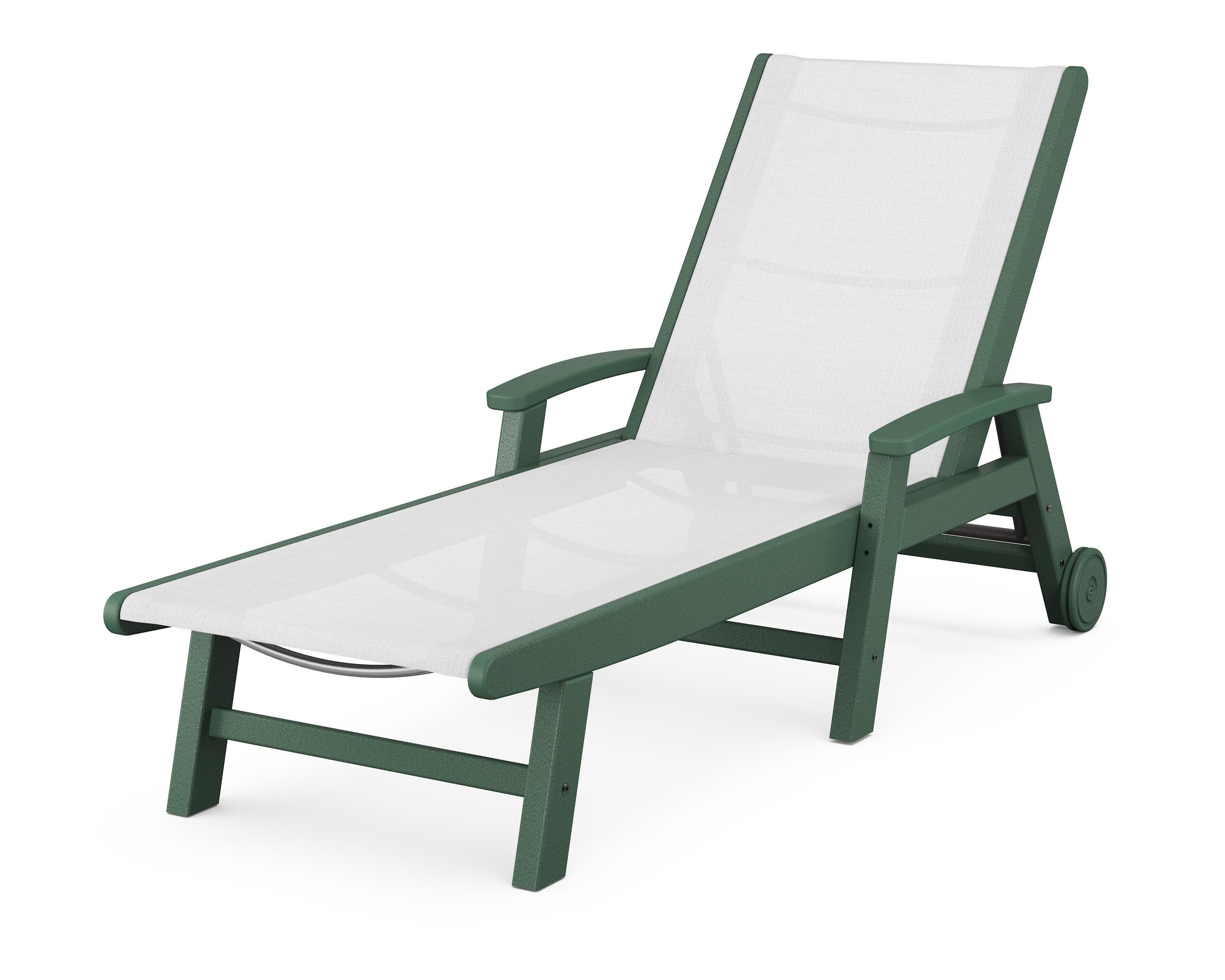 Coastal Chaise with Wheels in Green / White Sling