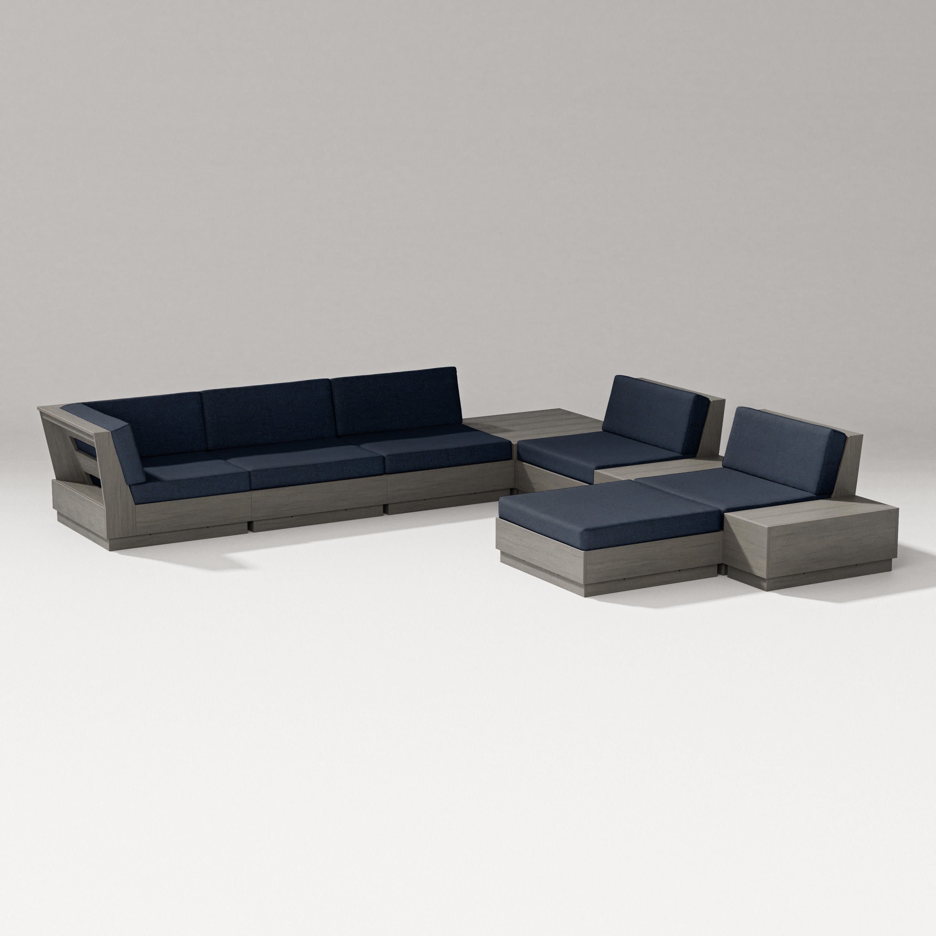 Elevate 9-Piece Conversation Sectional in Driftwood / Marine Indigo