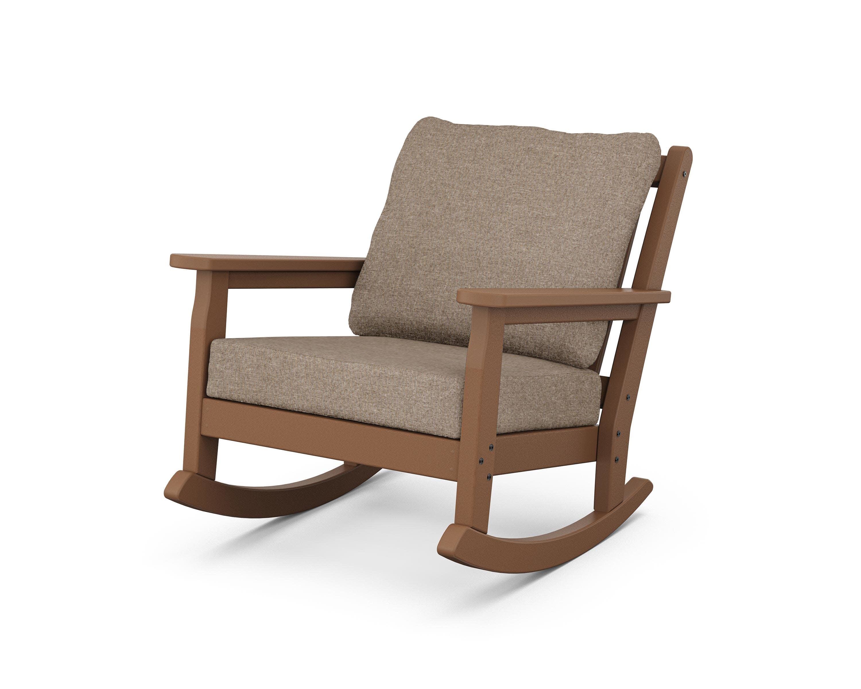 Chippendale Deep Seating Rocking Chair in Teak / Spiced Burlap