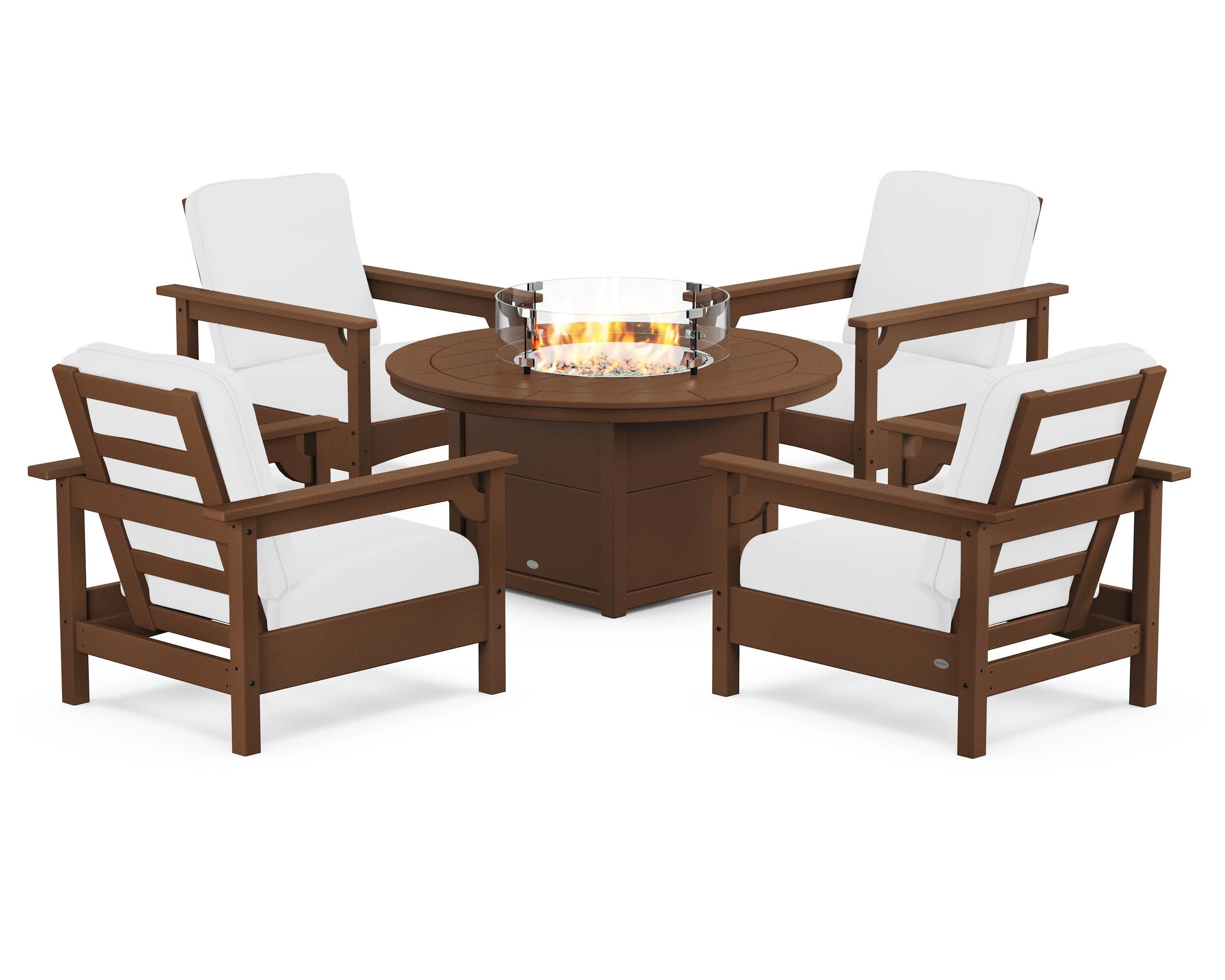 Club 5-Piece Conversation Set with Fire Pit Table in Teak / Natural