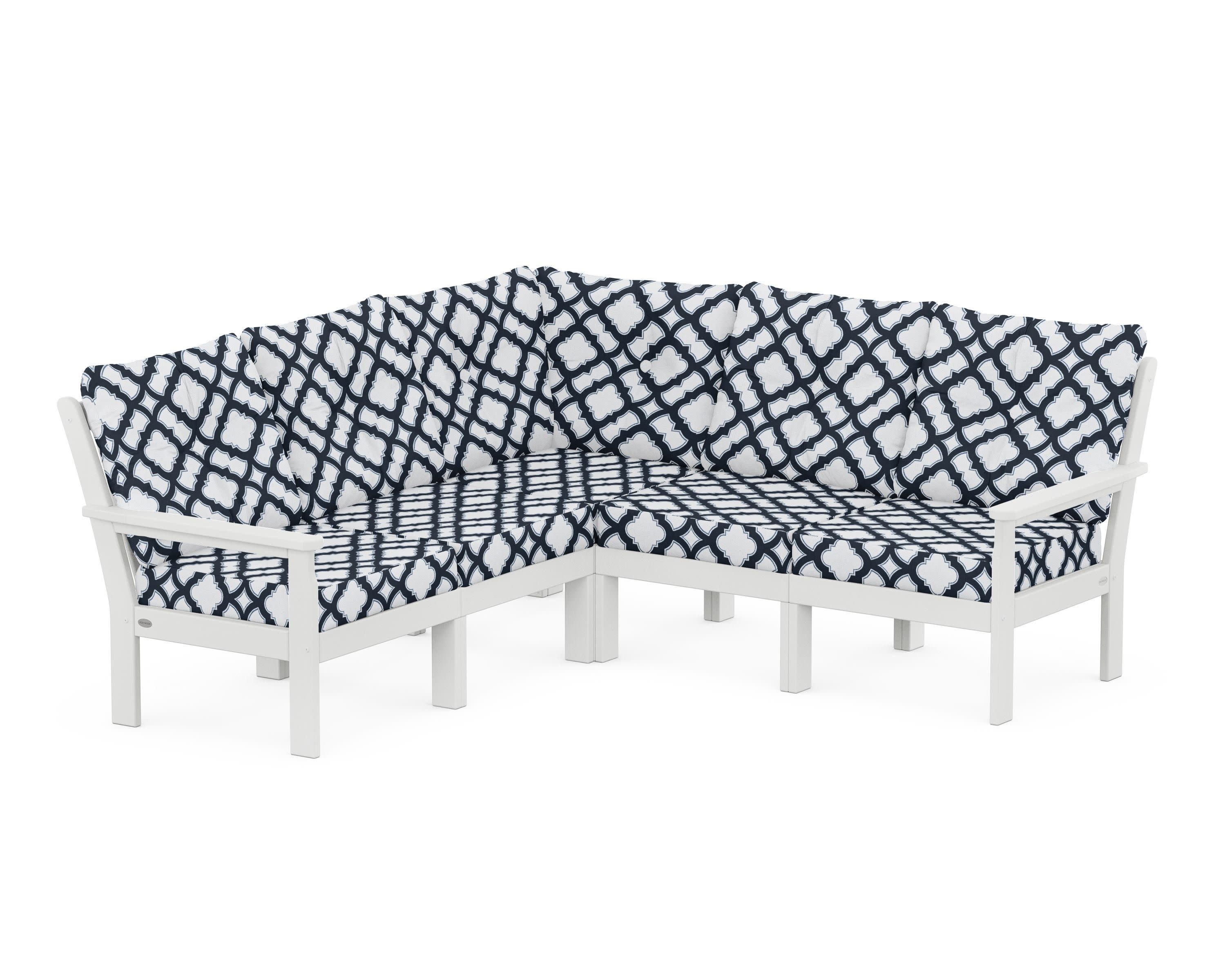 Vineyard 5-Piece Sectional in White / Trellis Marine Indigo