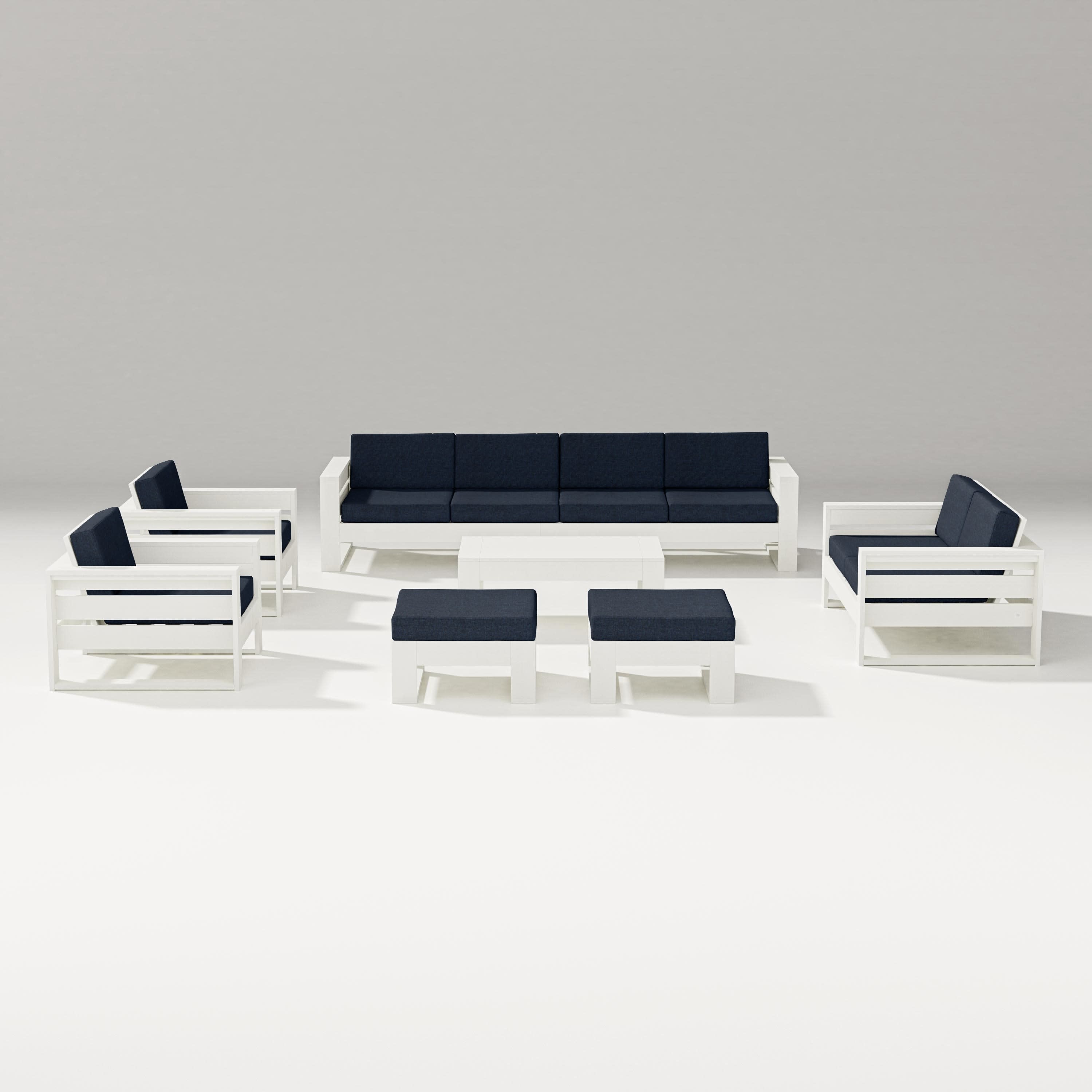 Latitude 8-Piece Lounge Sofa Set in Vintage White / Marine Indigo