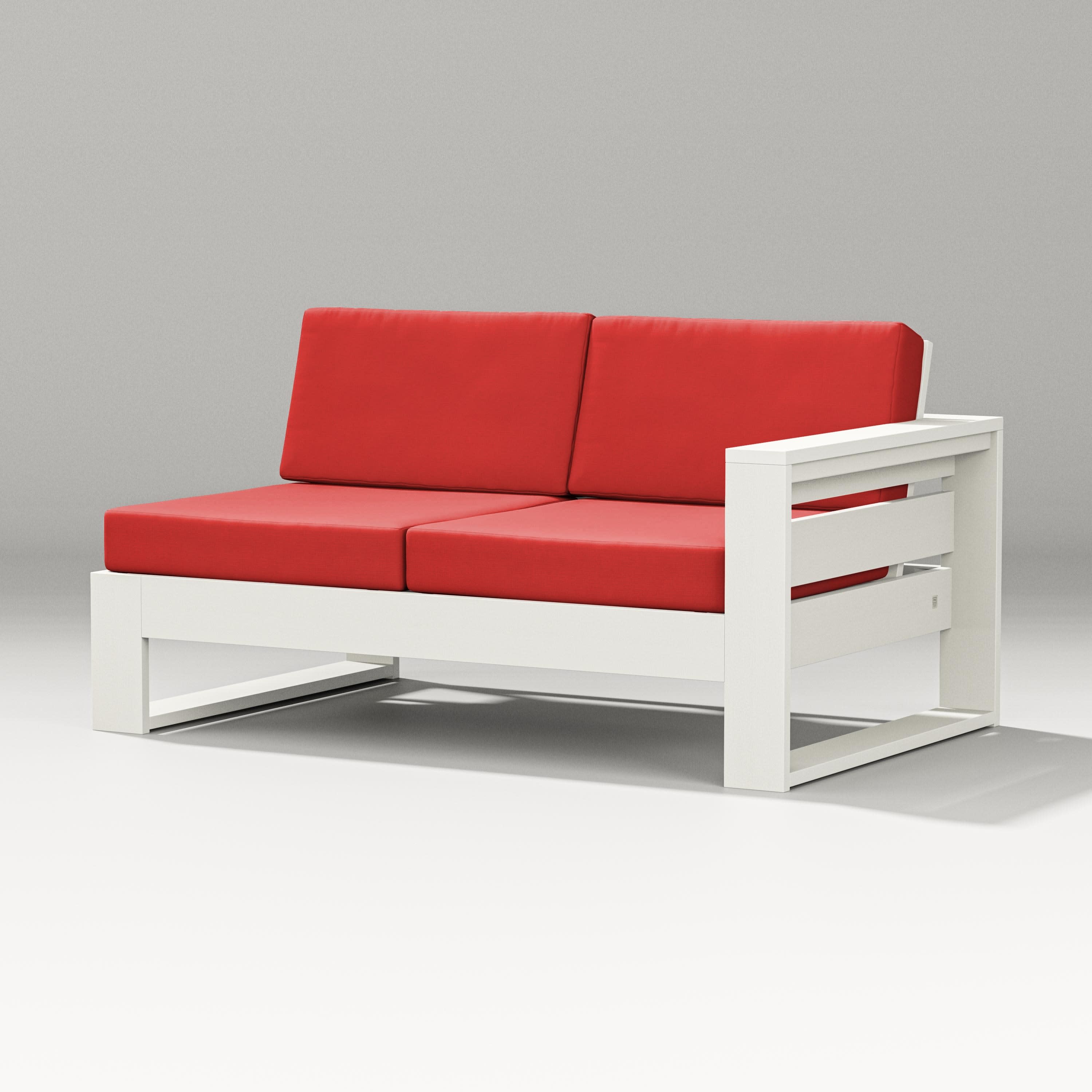 Latitude Modular Right Arm Loveseat in Vintage White / Crimson Linen