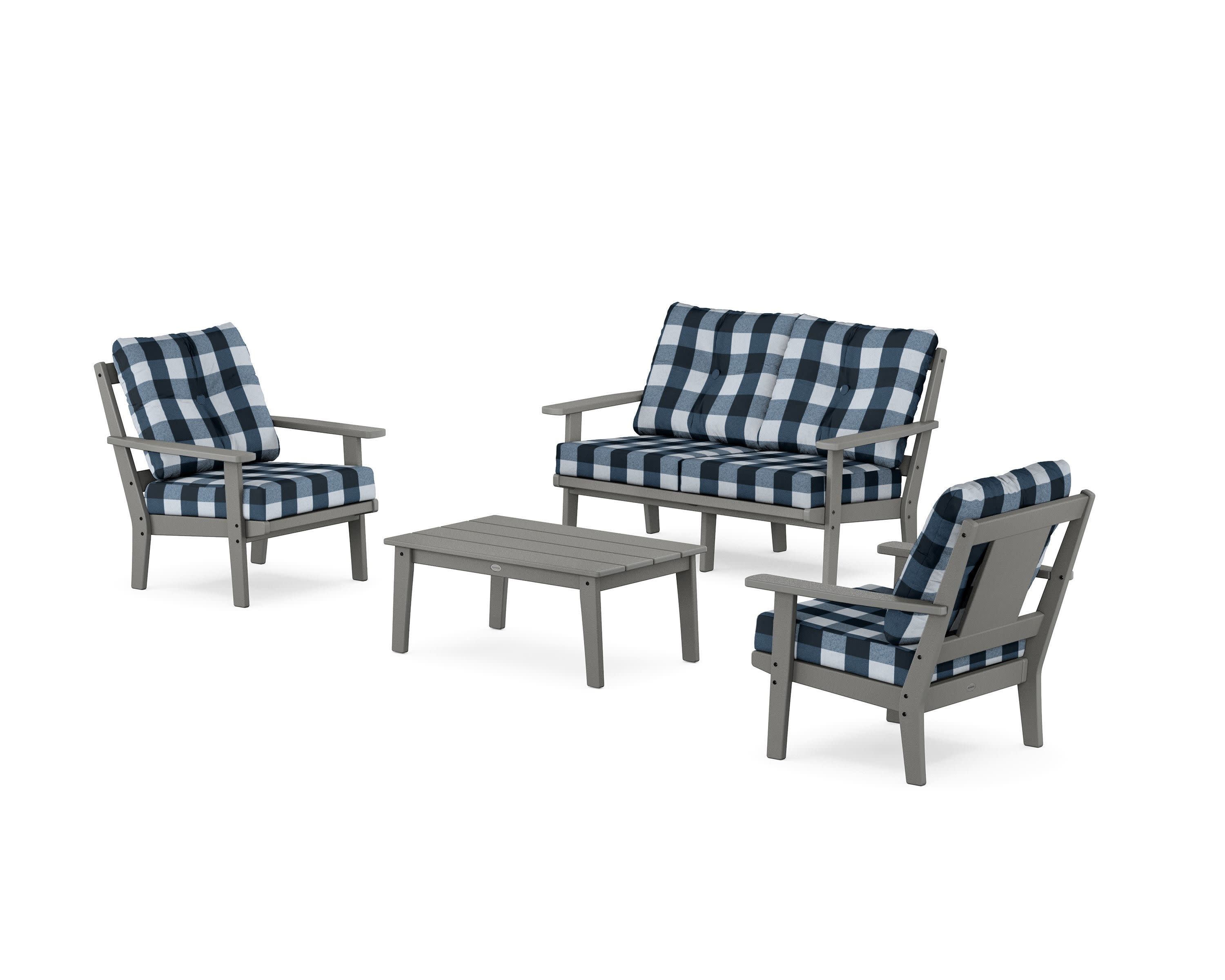 Prairie 4-Piece Deep Seating Set with Loveseat in Slate Grey / Buffalo Plaid Marine Indigo