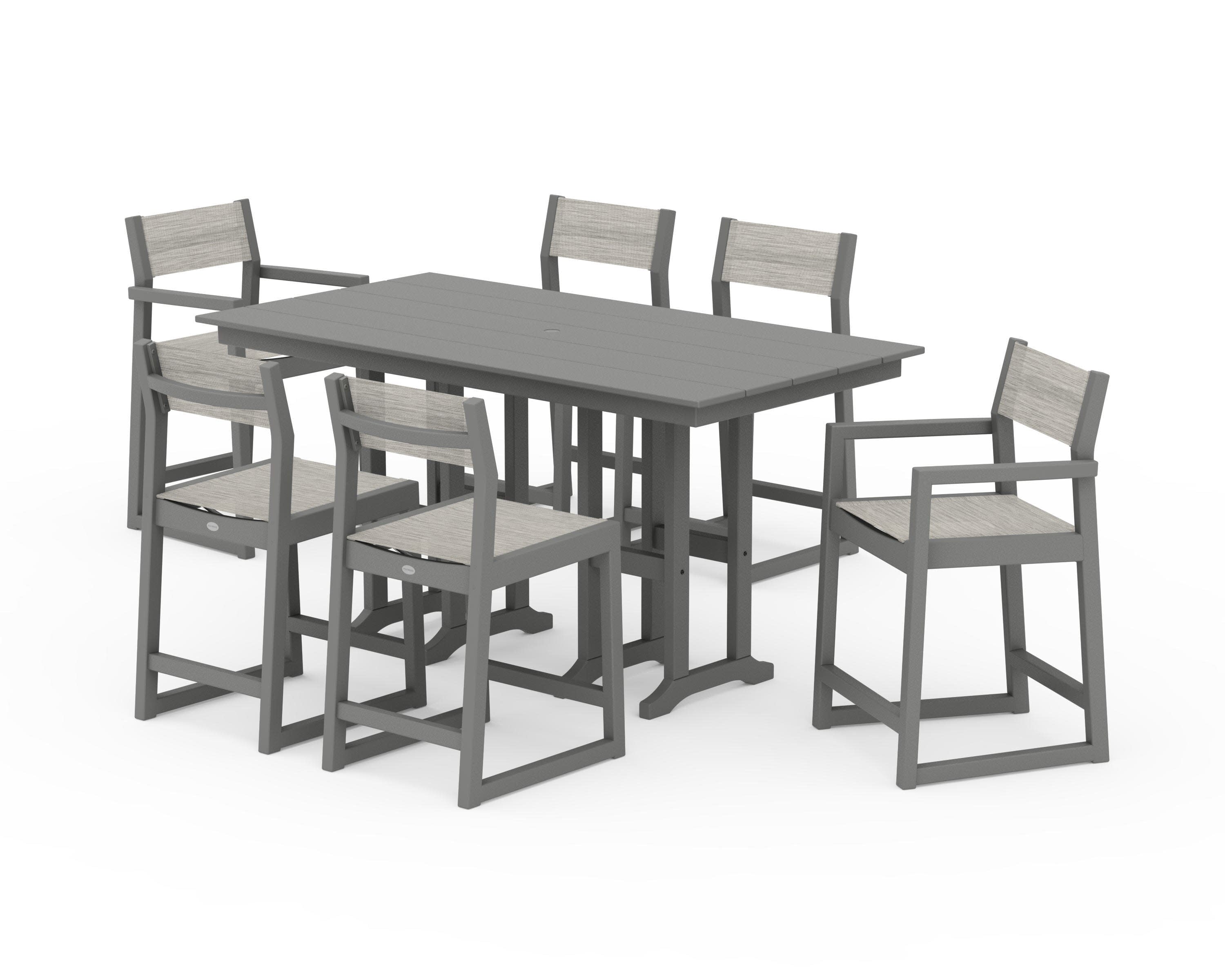 EDGE Sling 7-Piece Farmhouse Counter Set in Slate Grey / Birch Sling
