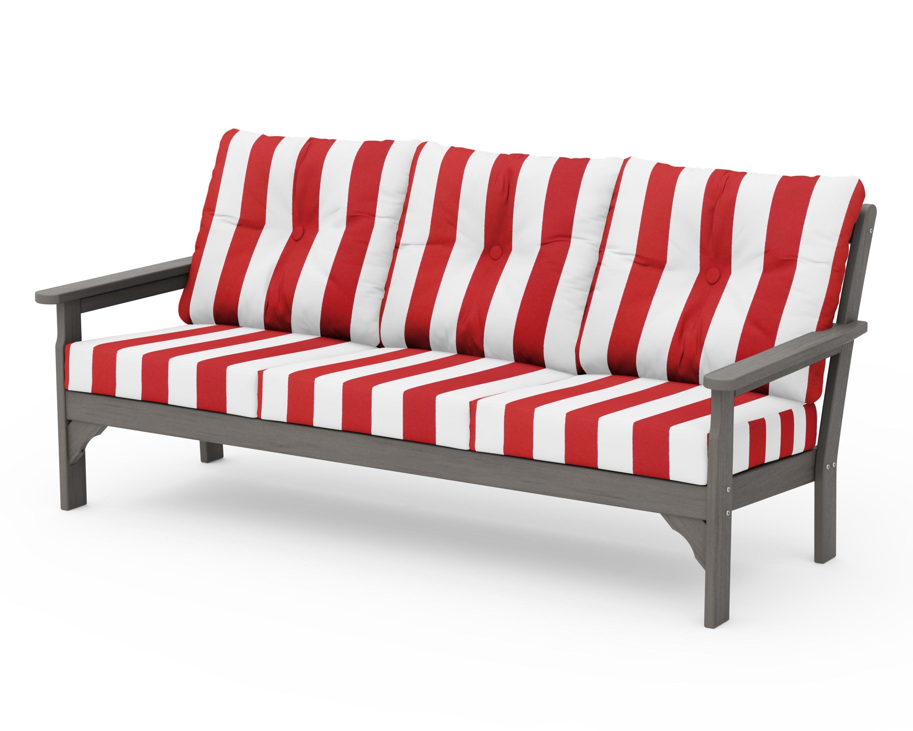 Vineyard Deep Seating Sofa in Driftwood / Cabana Stripe Crimson
